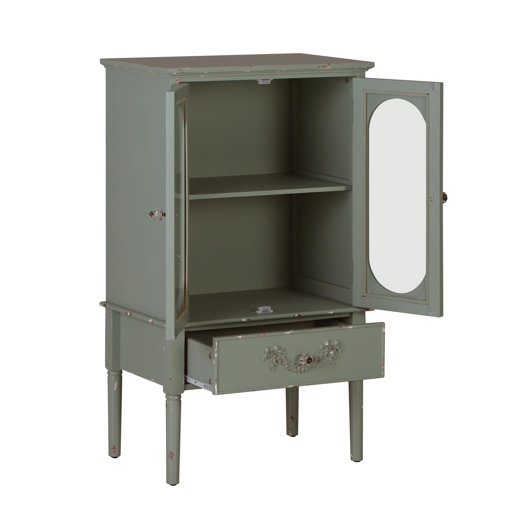 MAISON ARTS Modern Farmhouse Buffet Cabinet - 2 Door Kitchen Storage Cabinet with Drawer & Solid Wood Legs, Glass Front Accent Cabinet for Living Room, Entryway or Dining Room - Mint Green Home Decor