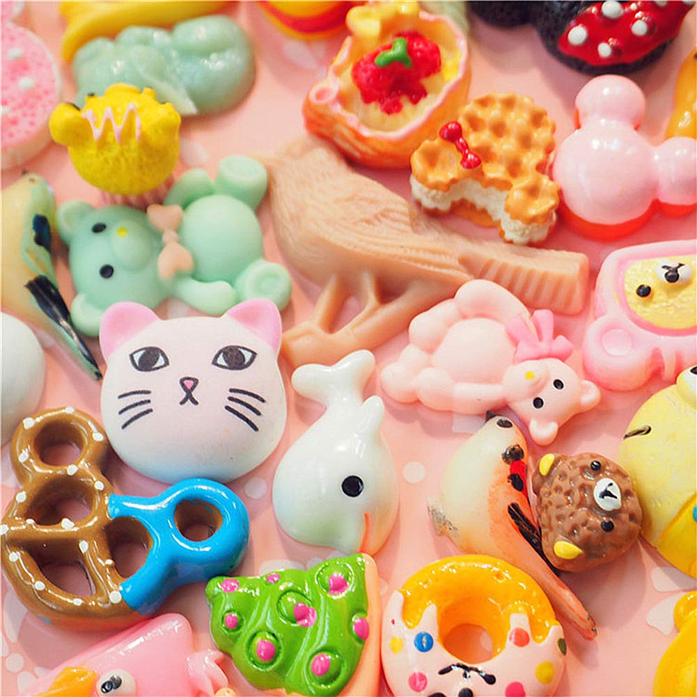 100 Pcs Magik Slime Bread Candy Flatbacks - Resin Flat Back Scrapbooking Charms for DIY Crafts (Assorted Animals & Cartoon Designs) - Perfect for Scrapbooking, Jewelry Making, and Kids' DIY Projects