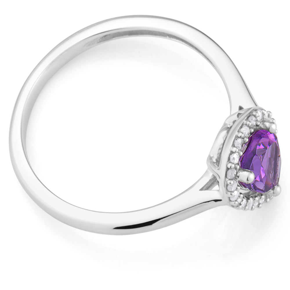 9ct White Gold Amethyst & Diamond Pear Shape Ring for Women - Elegant Engagement, Wedding & Anniversary Jewelry Gift
