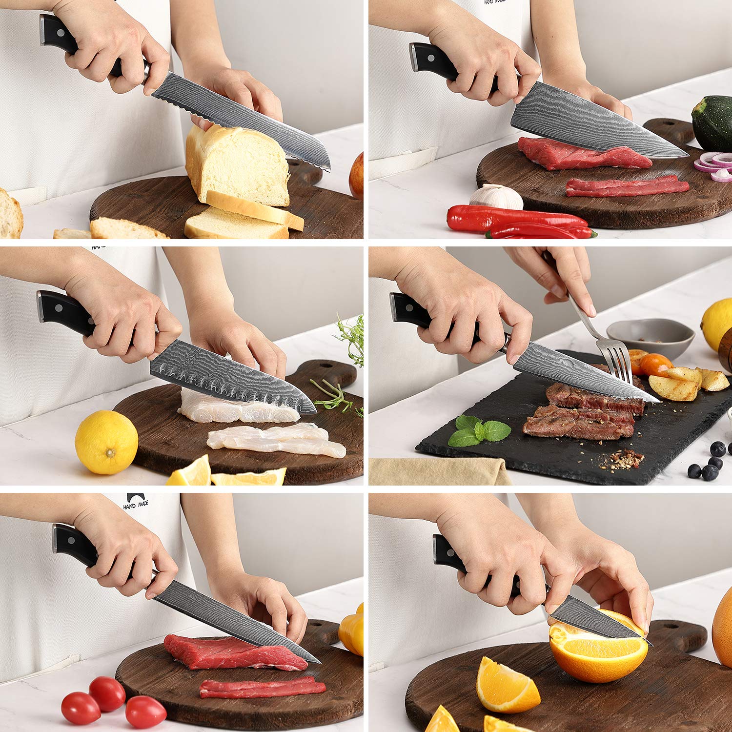 Premium NANFANG BROTHERS 9-Piece Damascus Kitchen Knife Set with Ergonomic Triple Rivet Handle - Ideal for Chopping, Slicing, Dicing & Cutting - Perfect for Home Chefs & Professional Kitchens