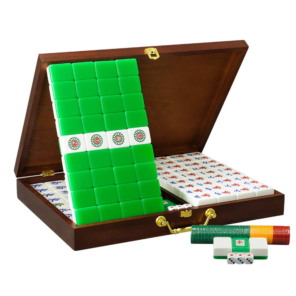 Premium 144-Piece Mahjong Tile Set with Portable Wooden Storage Box - Classic Green 42mm Family Game for Adults | Perfect for Game Nights, Parties & Gifts