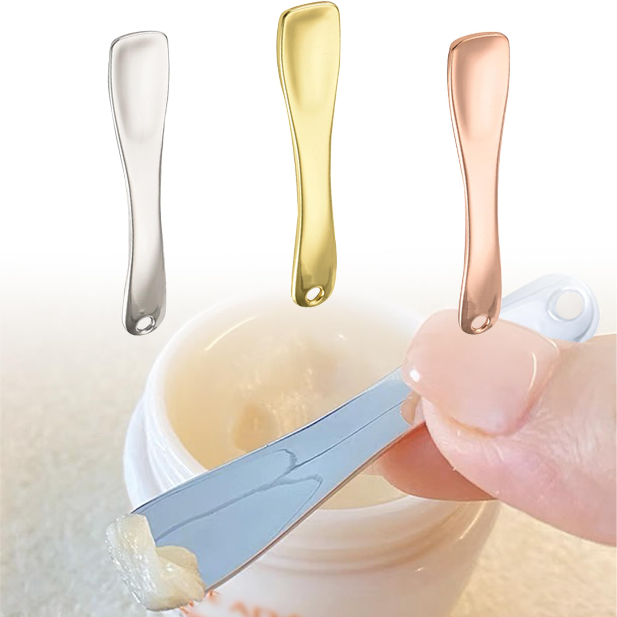 Rose Gold, Silver & Gold Metal Makeup Spatula - Cosmetic Scoop Tool for Creams, Lotions, Skincare & Face Masks - Perfect for Precise Application & Hygiene in Your Beauty Routine