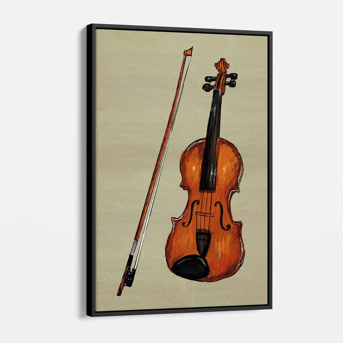 Brown Watercolor Violin Wall Art Canvas Print - Handmade Music Decor for Living Room, Bedroom & Office (9927)