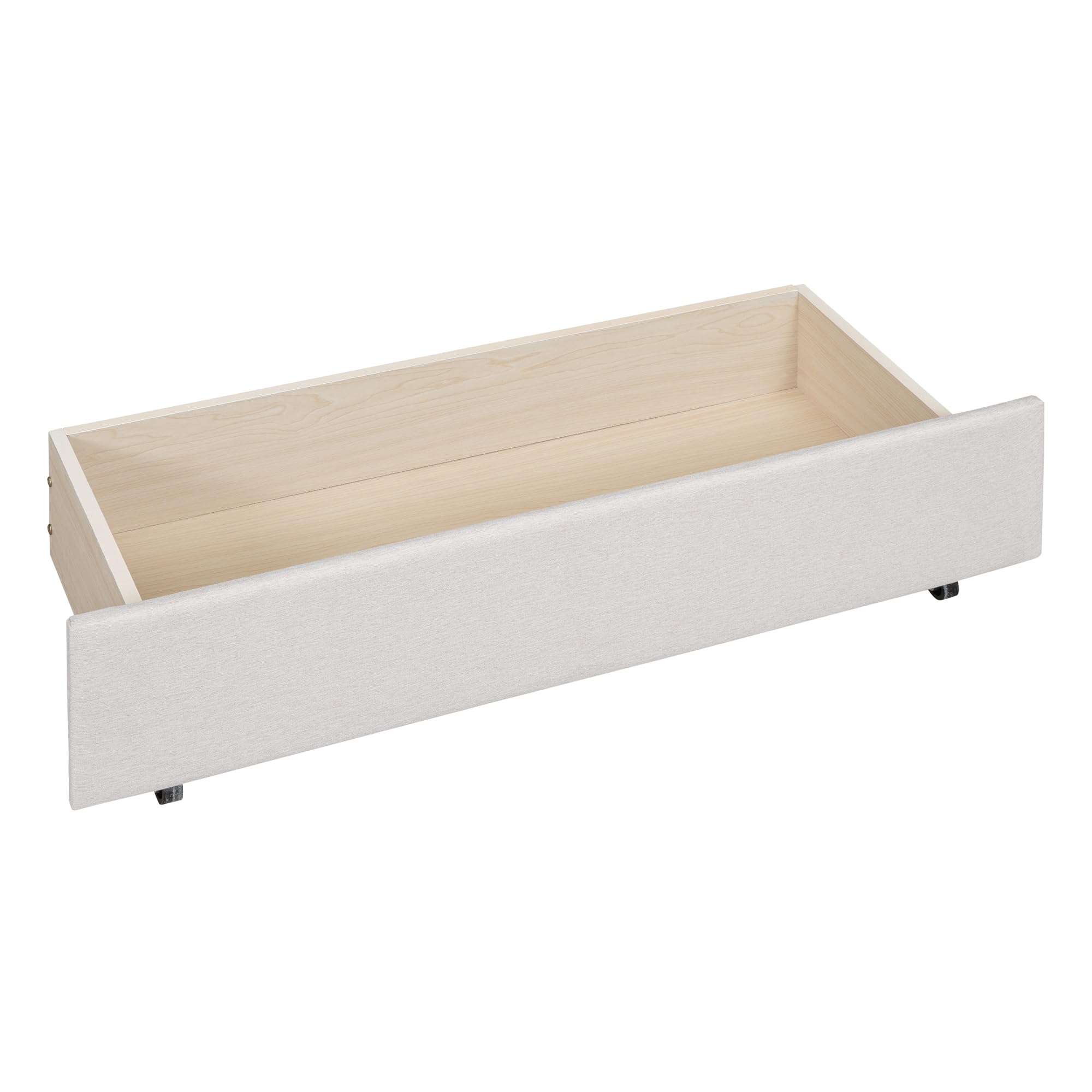 SOFTSEA Full Size Upholstered Platform Bed with Twin Trundle & Storage Drawers - Linen Fabric Bed Frame with Tufted Headboard & Nailhead Trim in Beige - Perfect for Guest Rooms, Small Spaces & Modern Bedroom Decor