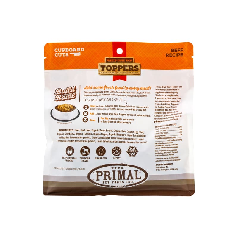 Primal Freeze-Dried Raw Beef Recipe Dog & Cat Food Topper - Grain-Free, High Protein Pet Treat (2 Sizes) | Perfect for Topping Kibble or Raw Meals