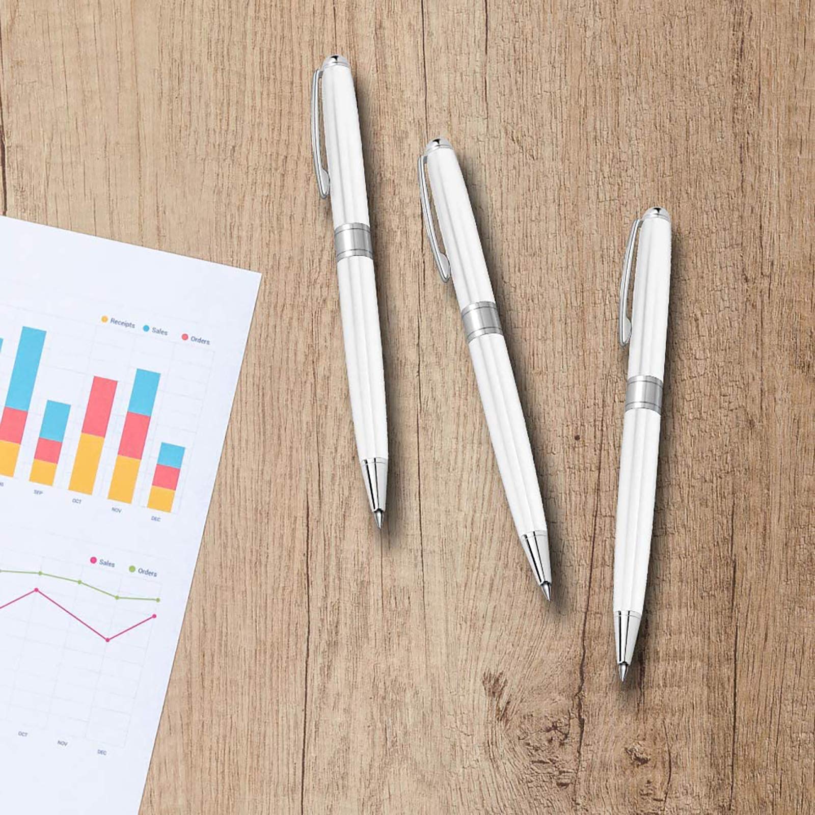 Premium White Ballpoint Pens - 1.0mm Medium Point Smooth Writing Pens with 3 Extra Refills, Ideal for Journaling, Office Work, Business Gifts & Travel (Set of 3 White Pens) - Perfect for Professionals, Police Officers & Flight Attendants