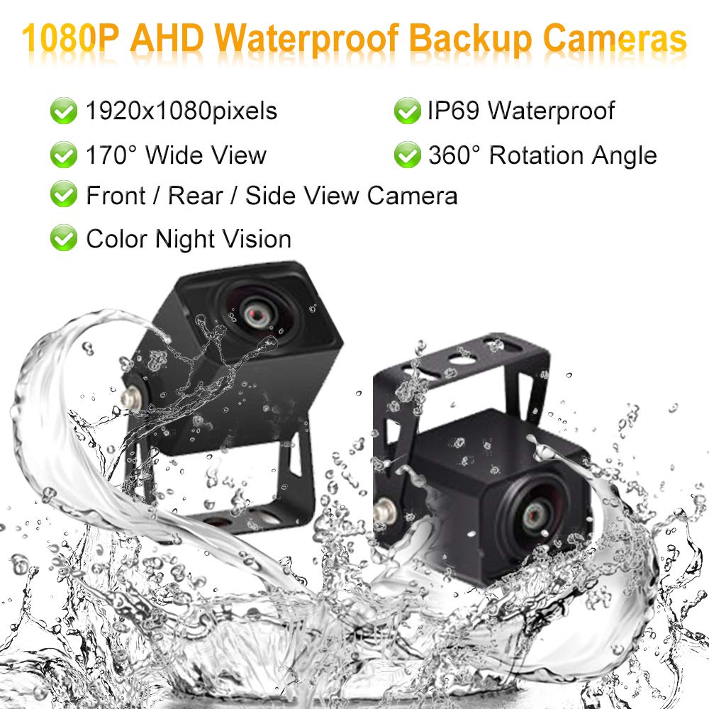 AHD Dual Backup Camera with 7'' 1080P DVR Monitor - Waterproof Front & Rear View Camera with Night Vision for Trucks, Pickups, RVs, Campers, Buses (12V-36V) - Perfect for Parking, Reversing & Night Driving Safety