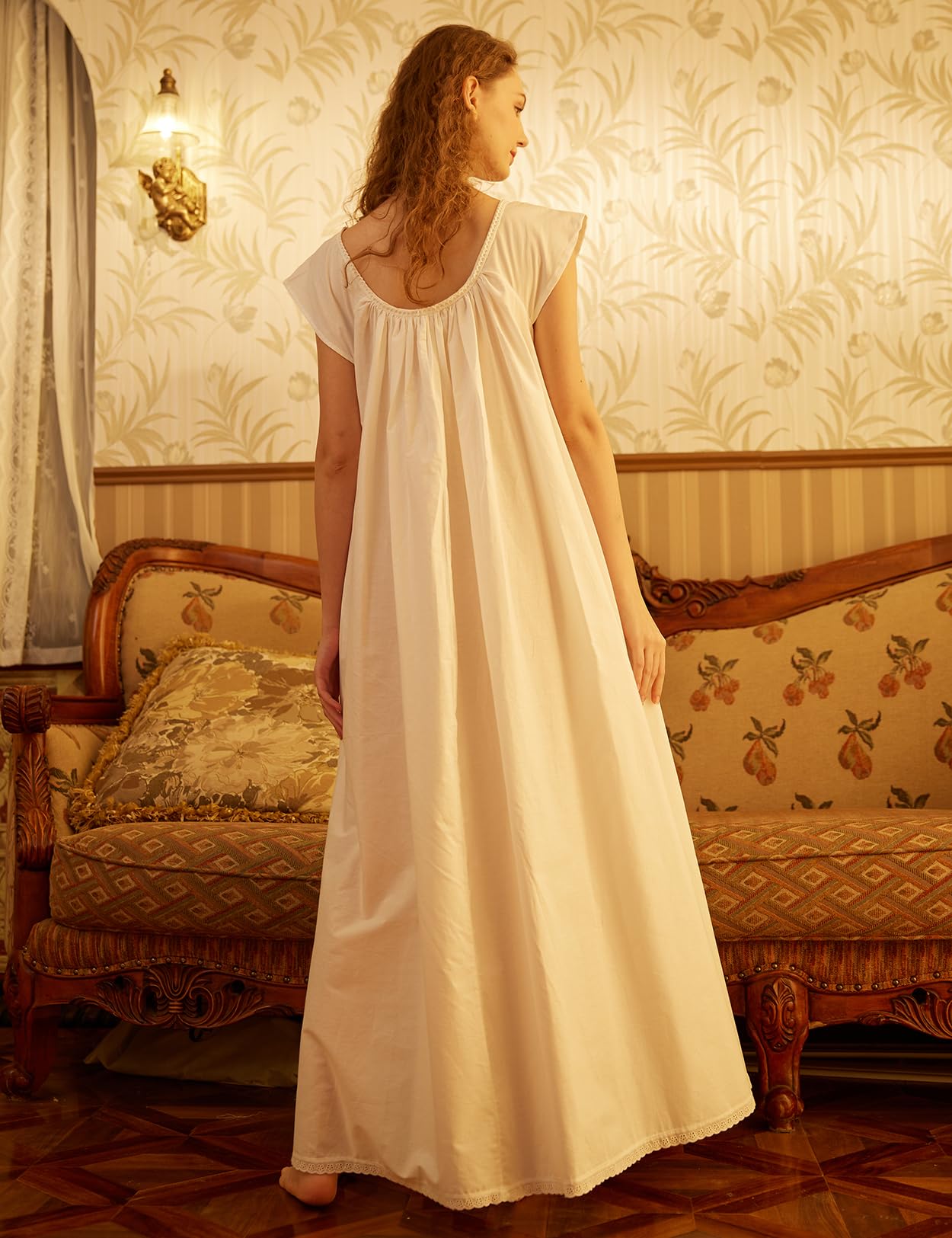 BEAUTELICATE Women's Victorian Cotton Nightgown - Long Sleeve Oversized Sleepwear for Maternity, Plus Size & Comfort - Perfect for Relaxing at Home, Nursing & Pregnancy Comfort