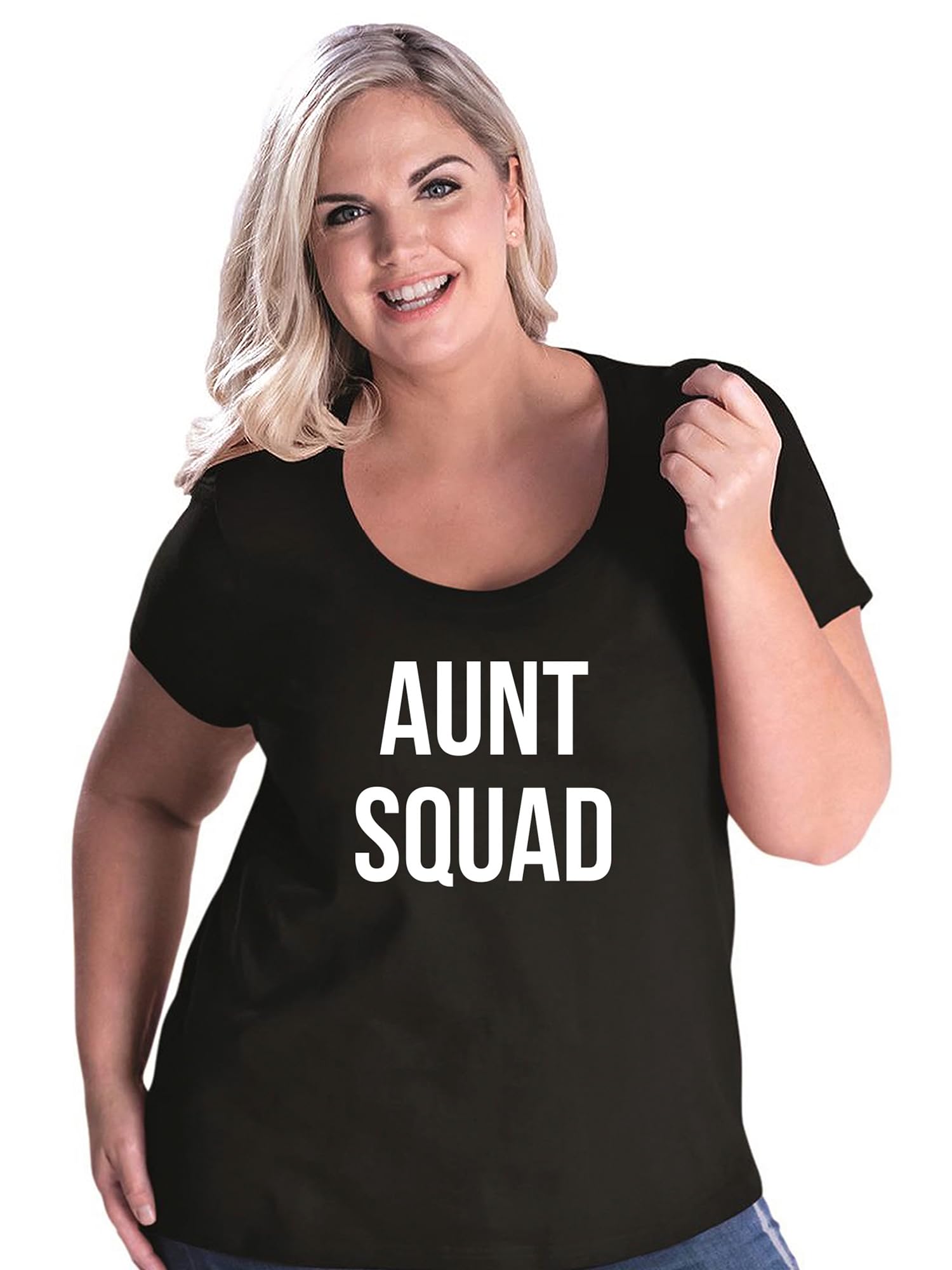 ZeroGravitee Aunt Squad Women's Plus Size Scoop Neck T-Shirt - Comfortable Casual Tee for Everyday Wear, Family Gatherings & Relaxing at Home