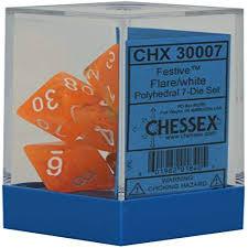 Chessex Polyhedral 7-Dice Set for D&D - Festive Flare with White Numbers | Perfect for Tabletop RPGs, Board Games & Gift Giving