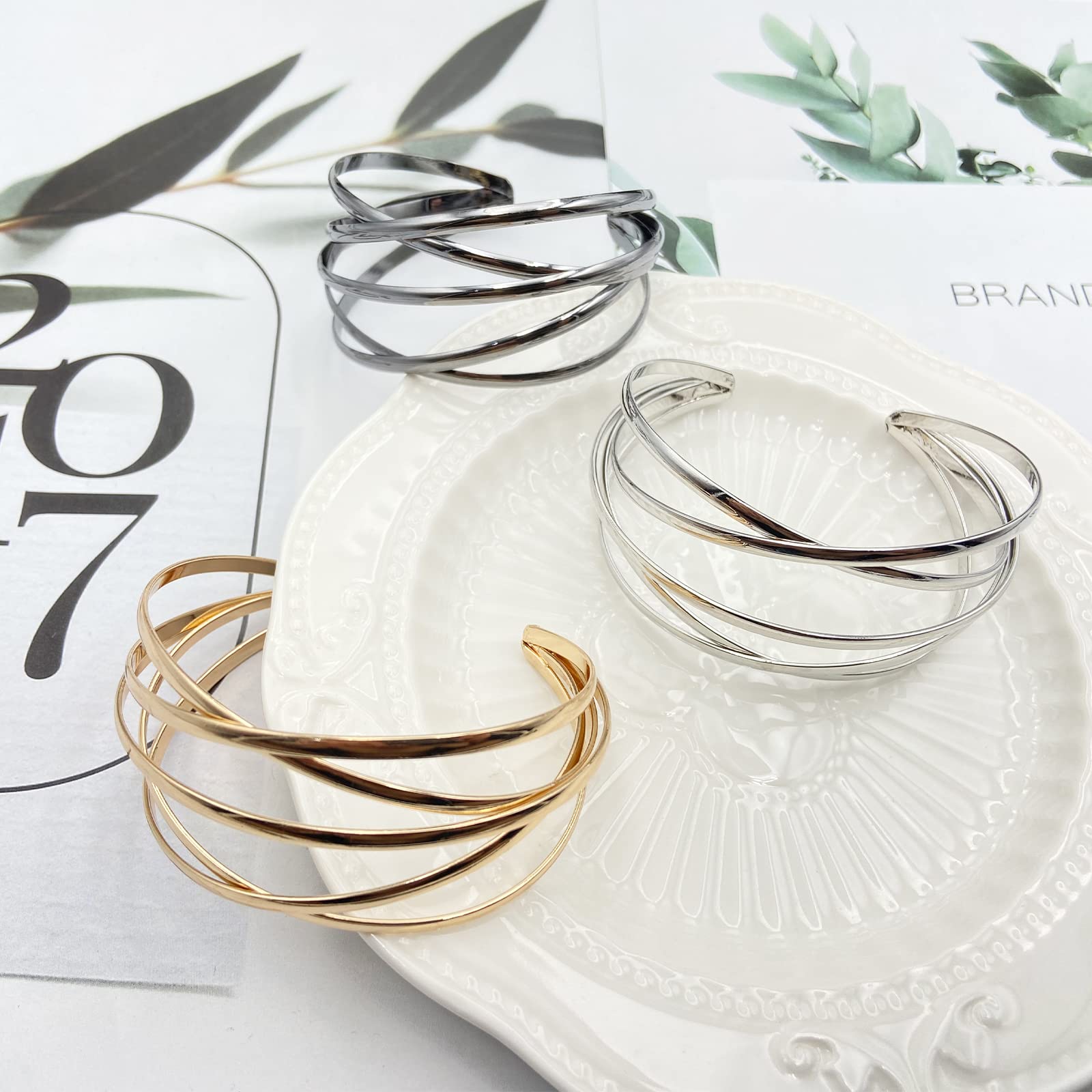 Elegant Gold Bangle Bracelets for Women - Adjustable Multi-Layer Cuff Bracelet Set | Perfect for Parties, Weddings & Everyday Wear