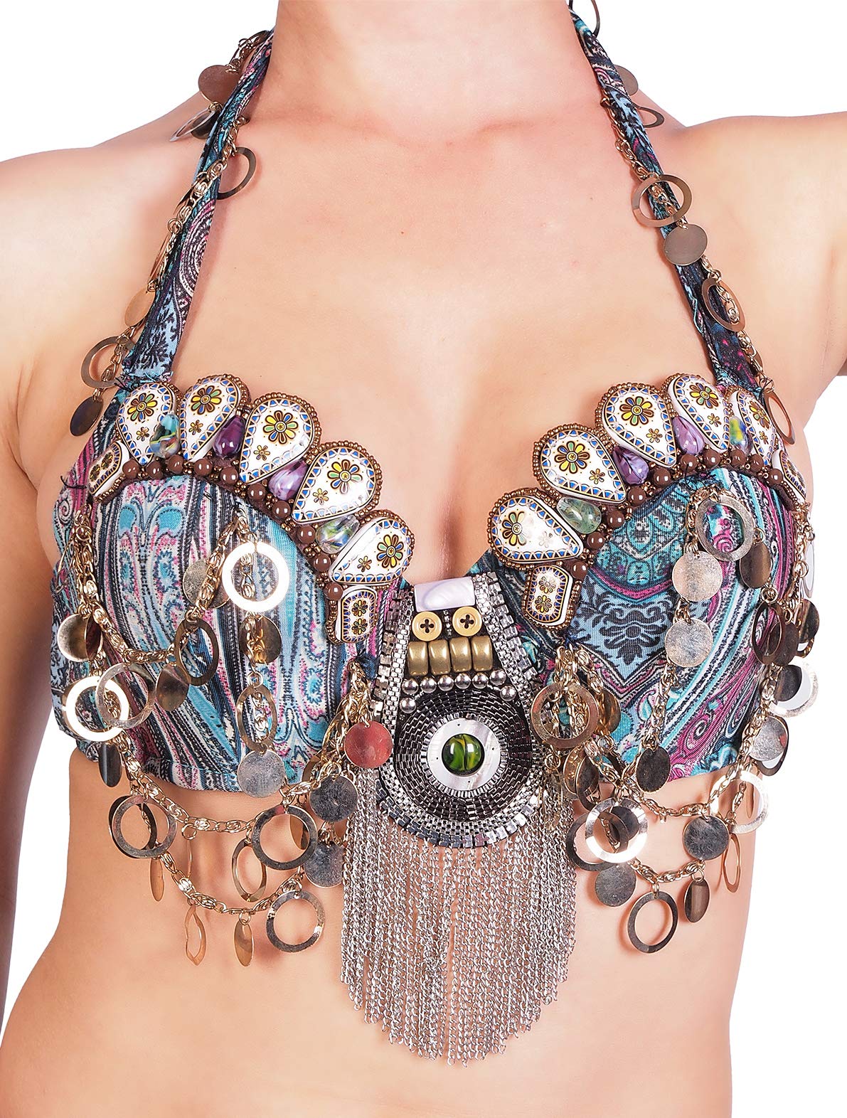 Stylish Tribal Bra Top with Handmade Trader Beads - Perfect for Yoga, Music Festivals & Boho Fashion