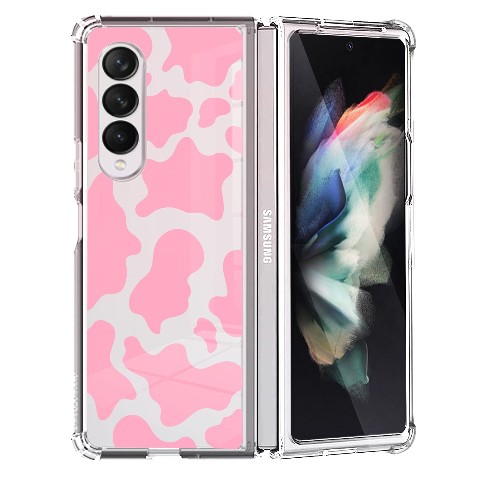 Samsung Galaxy Z Fold 3 Case - Clear Cow Print Protective Cover for Women & Girls | Hard PC Transparent Bumper Case for Galaxy Z Fold 3 5G (7.6