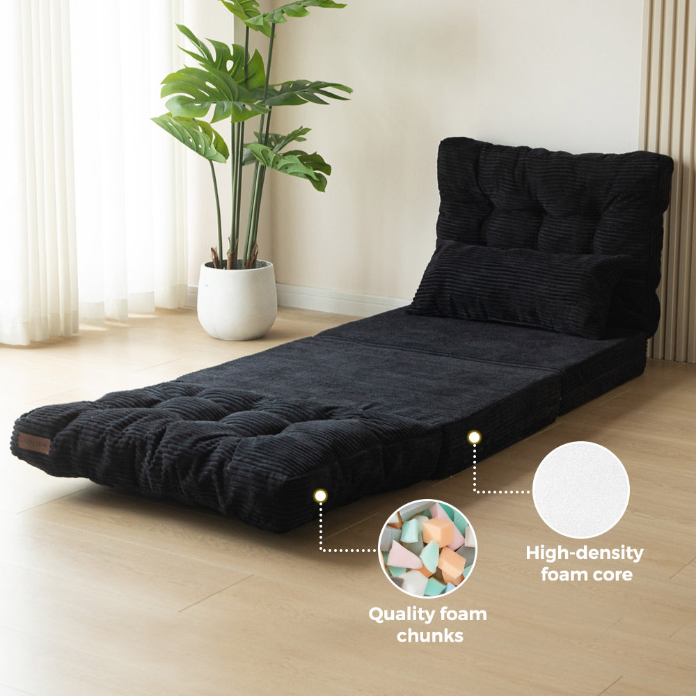 MAXYOYO Tufted Foldable Bean Bag Sofa Bed with Pillows - Black Floor Couch for Living Room, Bedroom & Dorm | Comfortable Lounge Chair for Relaxing, Reading & Gaming