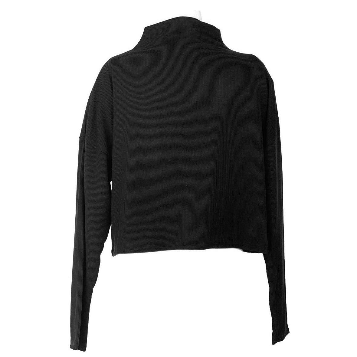 Essential Ribbed Mock Neck Long Sleeve T-Shirt for Women - Soft Stretch Cotton Blend, Charcoal Gray - Perfect for Layering, Casual Outfits & Everyday Wear