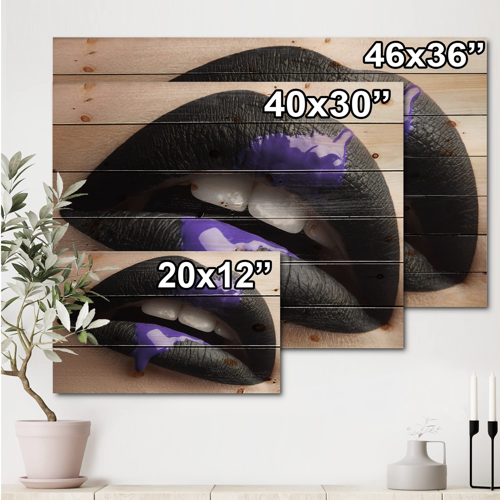 Black Lipstick Wood Wall Art - Modern Female Lips Decor for Living Room