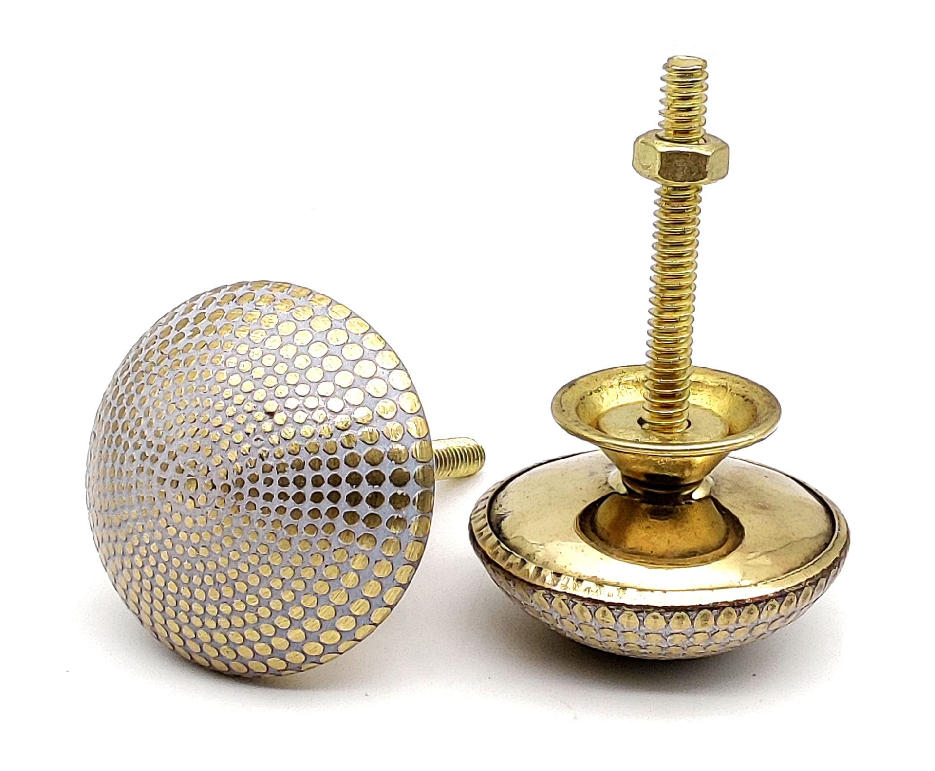 Handmade Brass Cabinet Knobs & Drawer Pulls - Decorative White Dotted 36mm Hardware for Dressers, Kitchen, Bathroom & Living Room Cabinets (Set of 6) | Perfect for Home Renovation & Furniture Upgrade