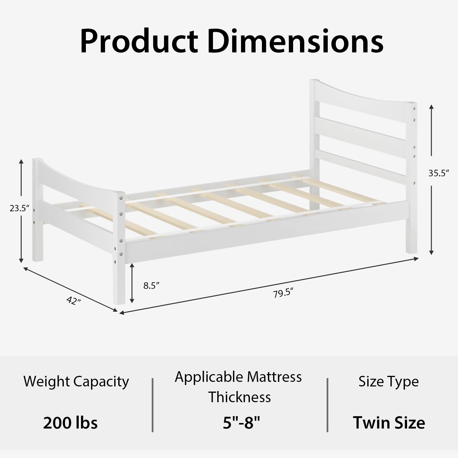 Giantex Solid Wood Twin Bed Frame with Headboard & Footboard - Modern White Platform Bed, No Box Spring Needed, Sturdy Wood Slat Support - Perfect for Kids Bedroom, Guest Room & Small Spaces
