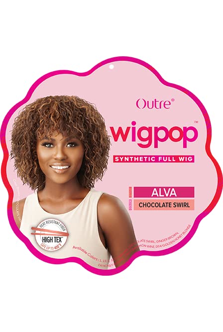 Outre Full Wig Wigpop Wavy Bang Heat Resistant Synthetic Fiber Wig - High Tex ALVA Style (2 Pack) for Everyday Wear, Cosplay & Special Occasions