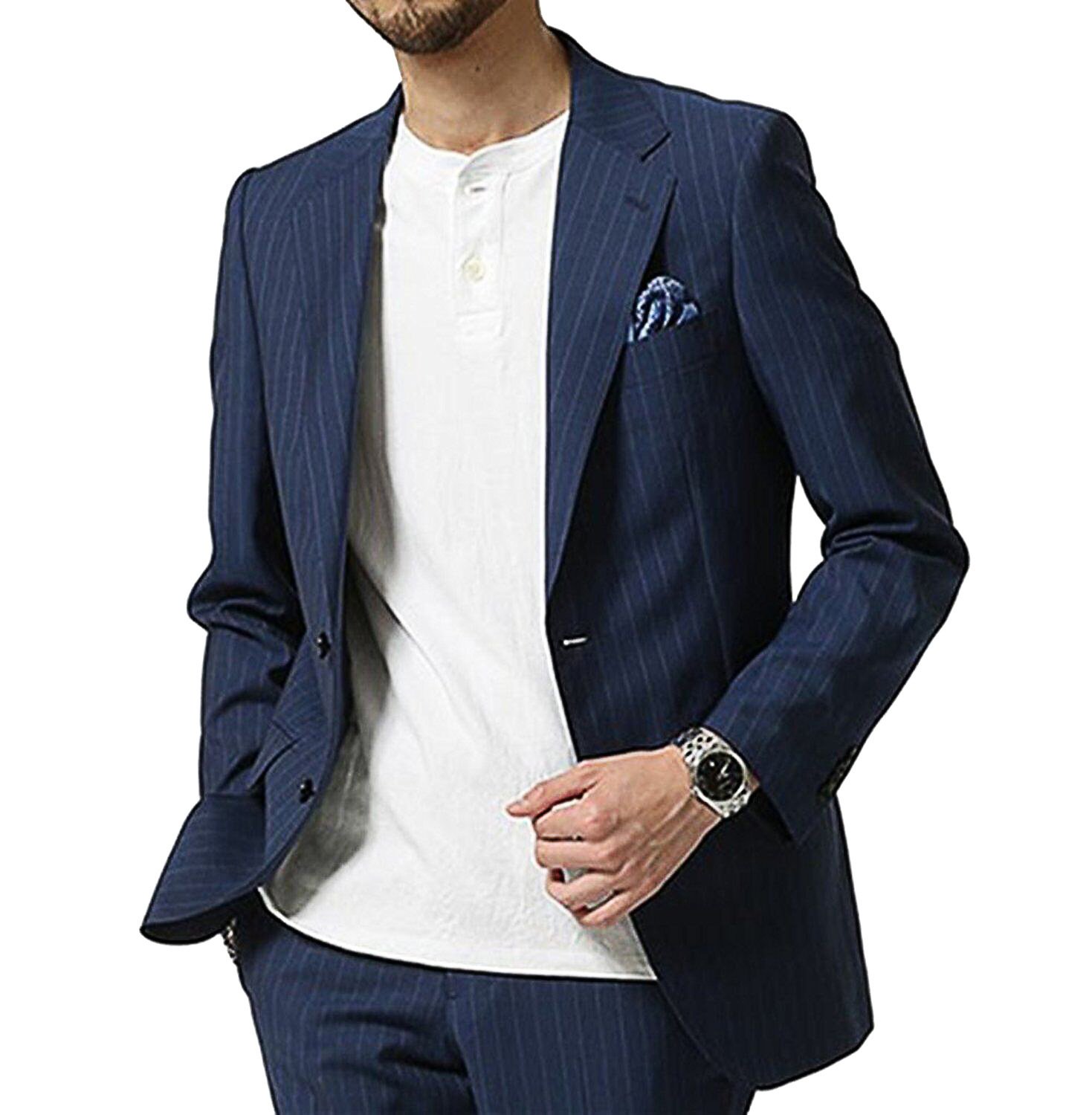 Blue Slim Fit Pinstripe Men's Suit - Tailored Groomsmen & Groom Tuxedo for Weddings, Prom, and Formal Events | Premium Wedding Suits for Men