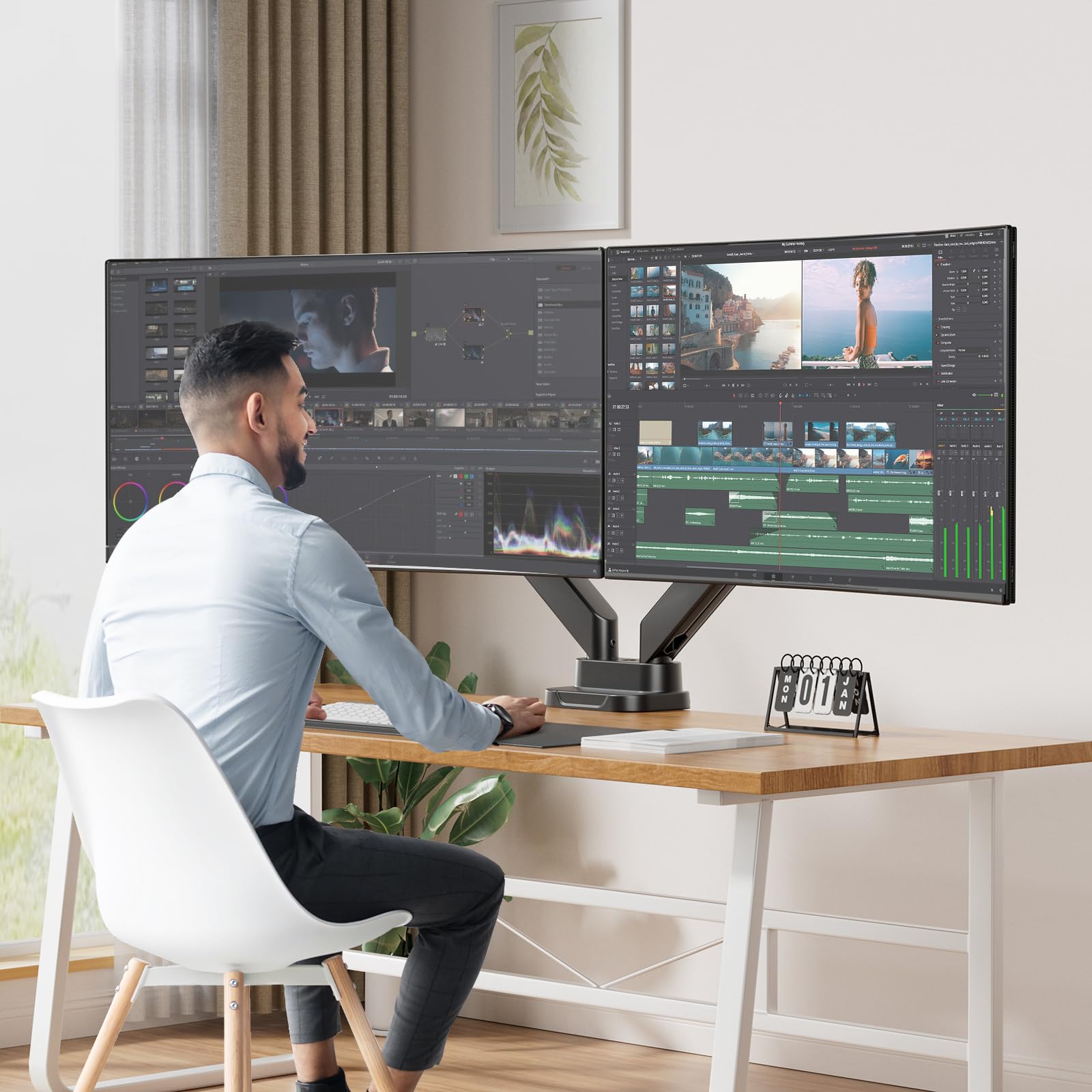 HUANUO Dual Monitor Stand for 40 Inch Ultrawide Screens - Heavy Duty Adjustable Monitor Arm with Full Motion Tilt, Swivel, Rotation - Supports 33 lbs & VESA 75x75/100x100mm - Perfect for Home Office, Gaming Setup & Workspace Ergonomics