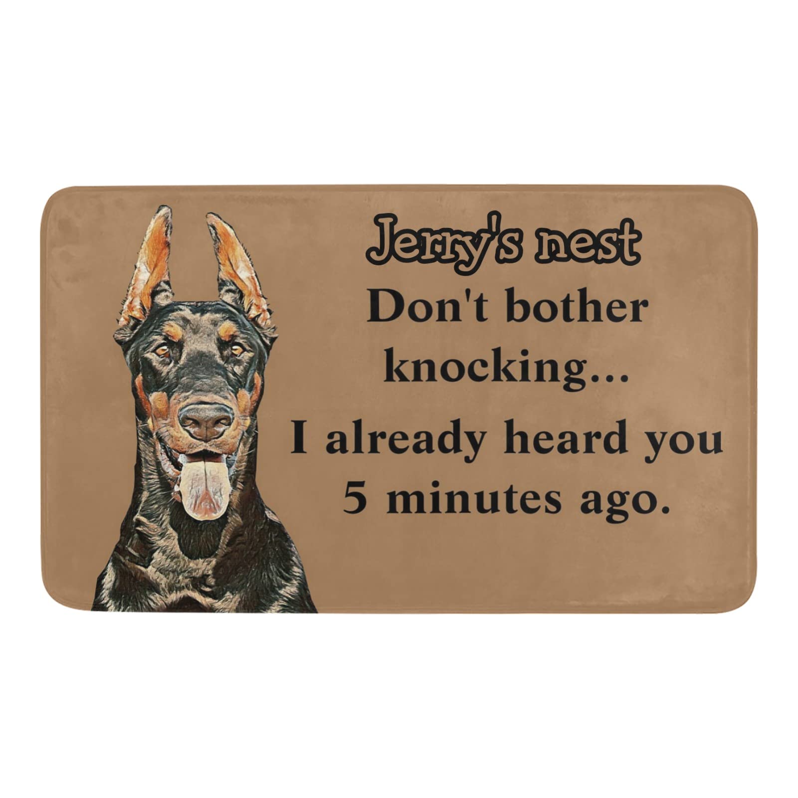 Personalized Funny Doberman Pinscher Doormat - Custom Name Entry Rug for Indoor/Outdoor Use - Non-Slip Welcome Mat for Front Door, Garden & Kitchen - 23.6x15.7 Inch Pet Lover Gift & Home Decor