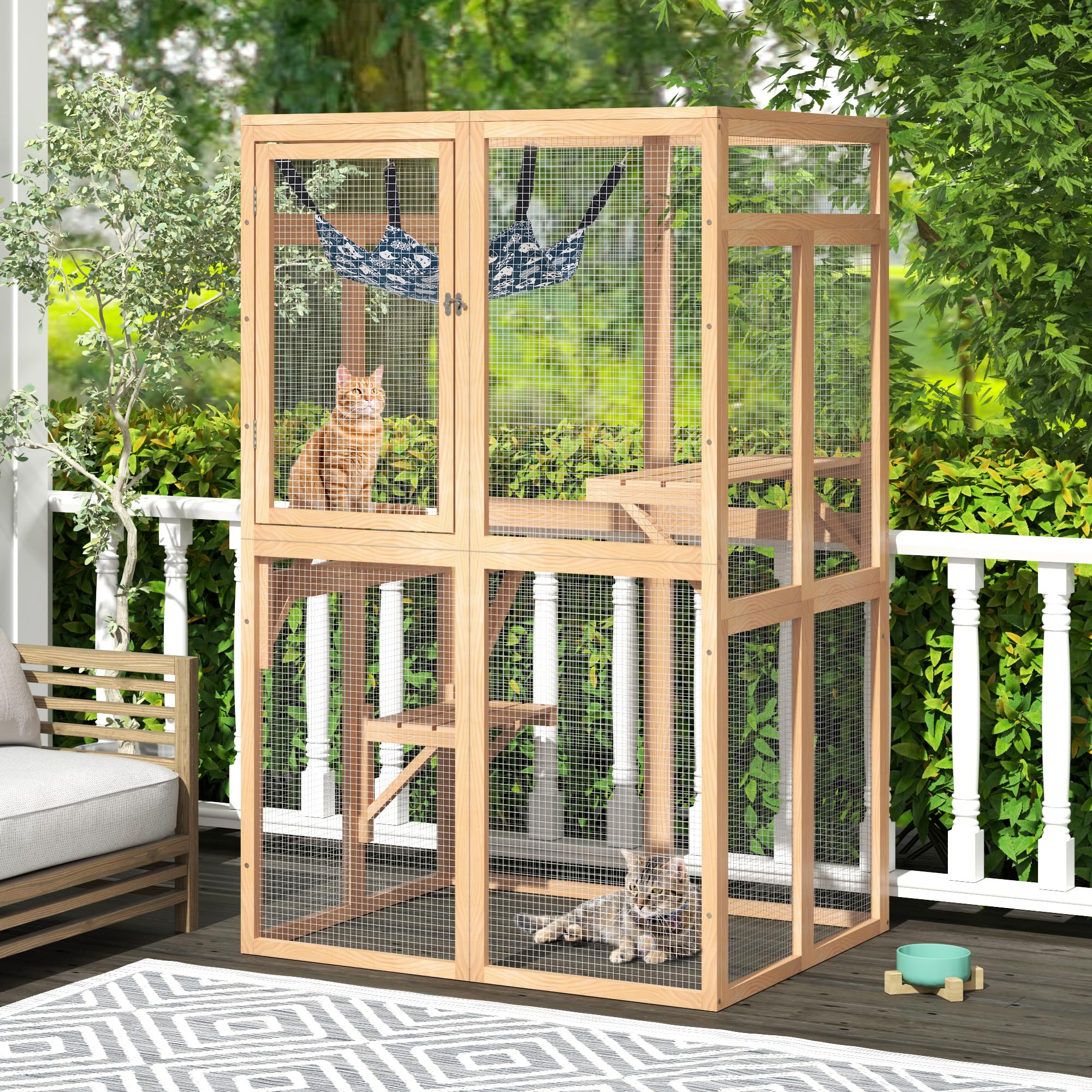 Premium Wooden Catio Outdoor Cat Enclosure with Window Access - Safe Patio Playhouse for Indoor Cats | Perfect for Backyards, Balconies & Garden Spaces