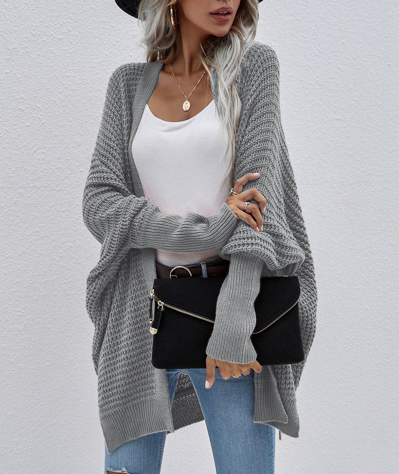 FYEARFOX Women's Long Sleeve Waffle Knit Cardigan - Cozy Ribbed Open Front Crochet Sweater for Fall & Winter | Perfect for Casual Outfits, Office Wear and Coffee Dates