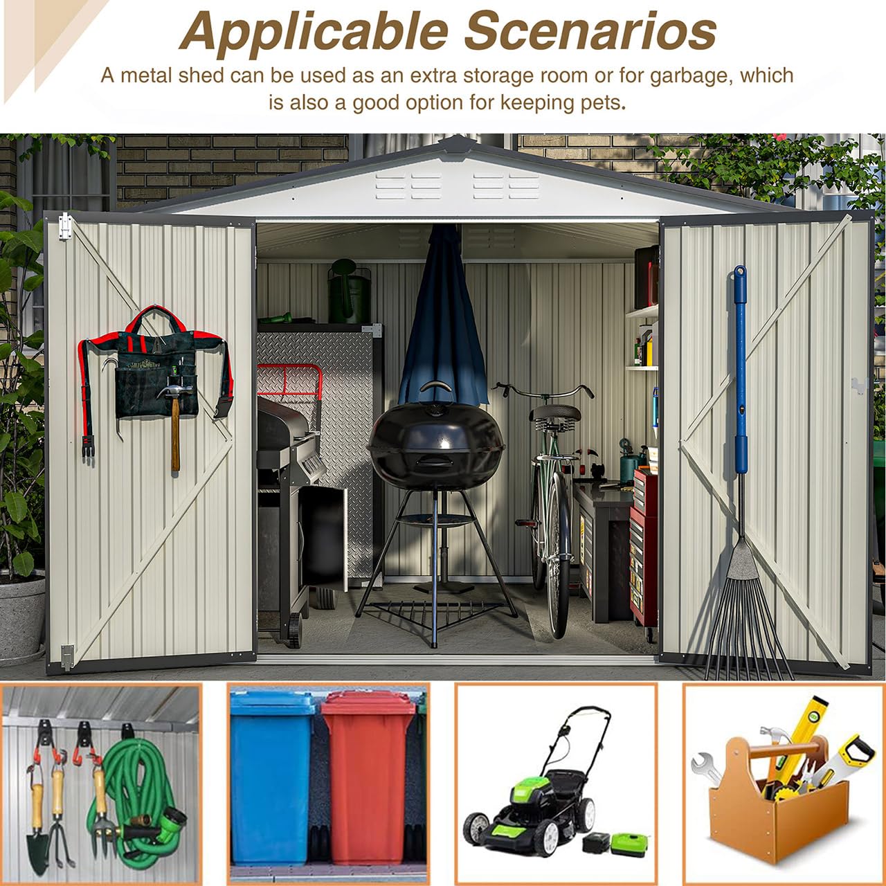 8x6 FT Outdoor Storage Shed - Heavy Duty Metal Garden Shed with Lockable Door for Lawn Tools, Watering Cans, Shovels & Rakes | Perfect for Backyard, Patio & Garage Organization