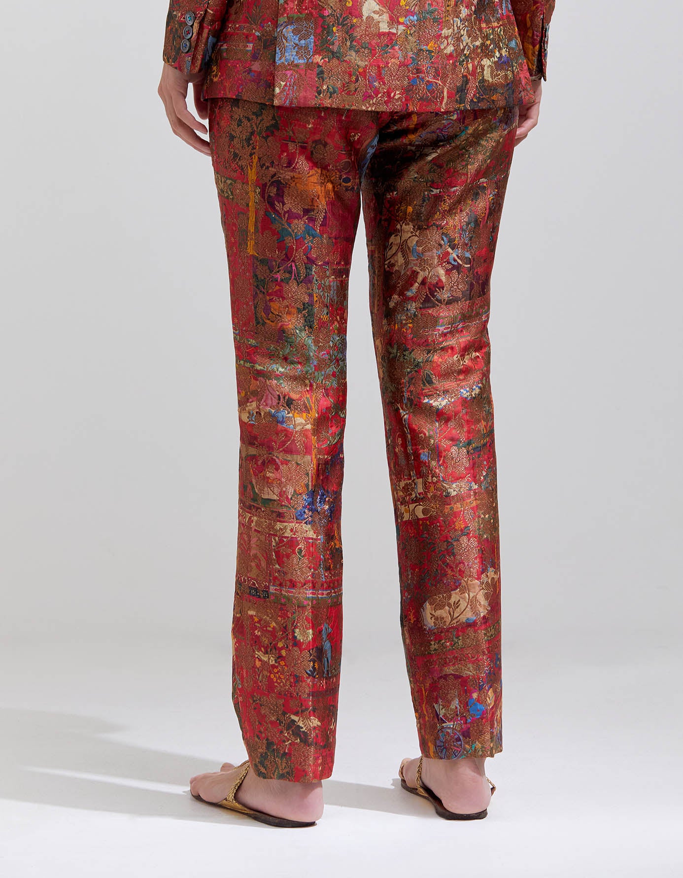 Elegant Boot Cut Trousers for Women - Premium Silk Brocade Fabric in Rich Crimson Red - Perfect for Office Wear, Evening Parties & Special Occasions