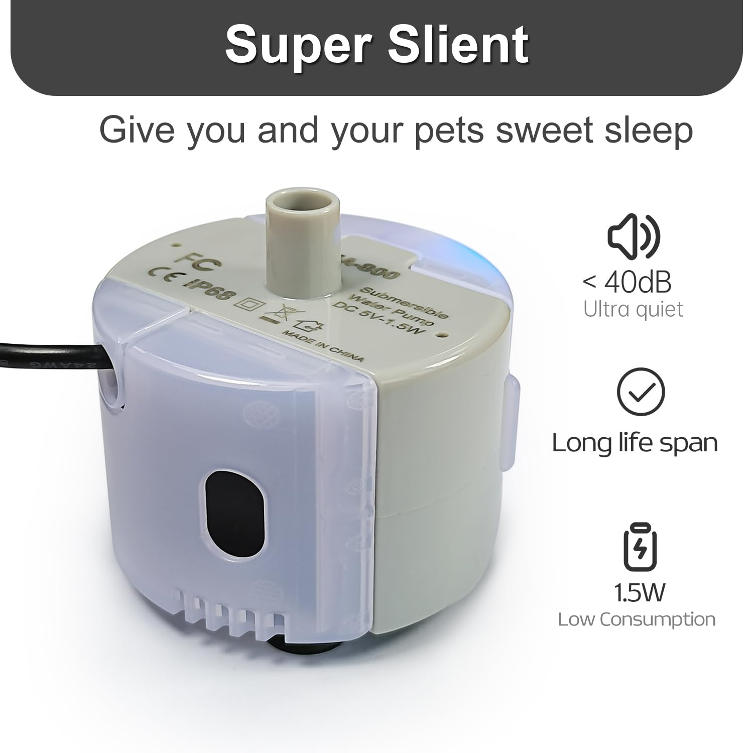 Cat Water Fountain Pump Replacement SMA-800 Motor - Quiet & Durable Pet Water Dispenser Pump for Cats, Dogs, and Small Animals