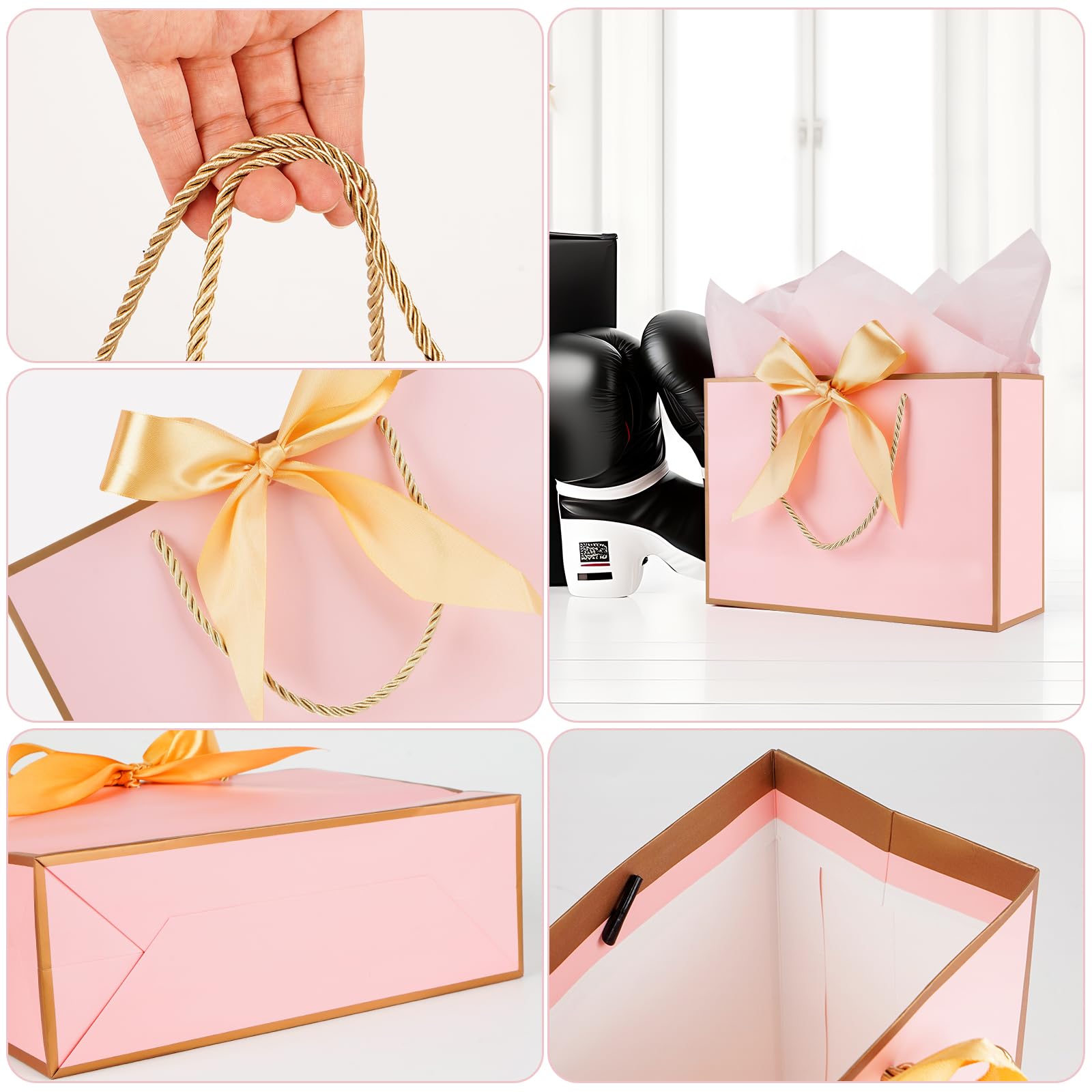 Premium 2-Pack Pink & Gold Gift Bags with Tissue Paper & Cards - 11