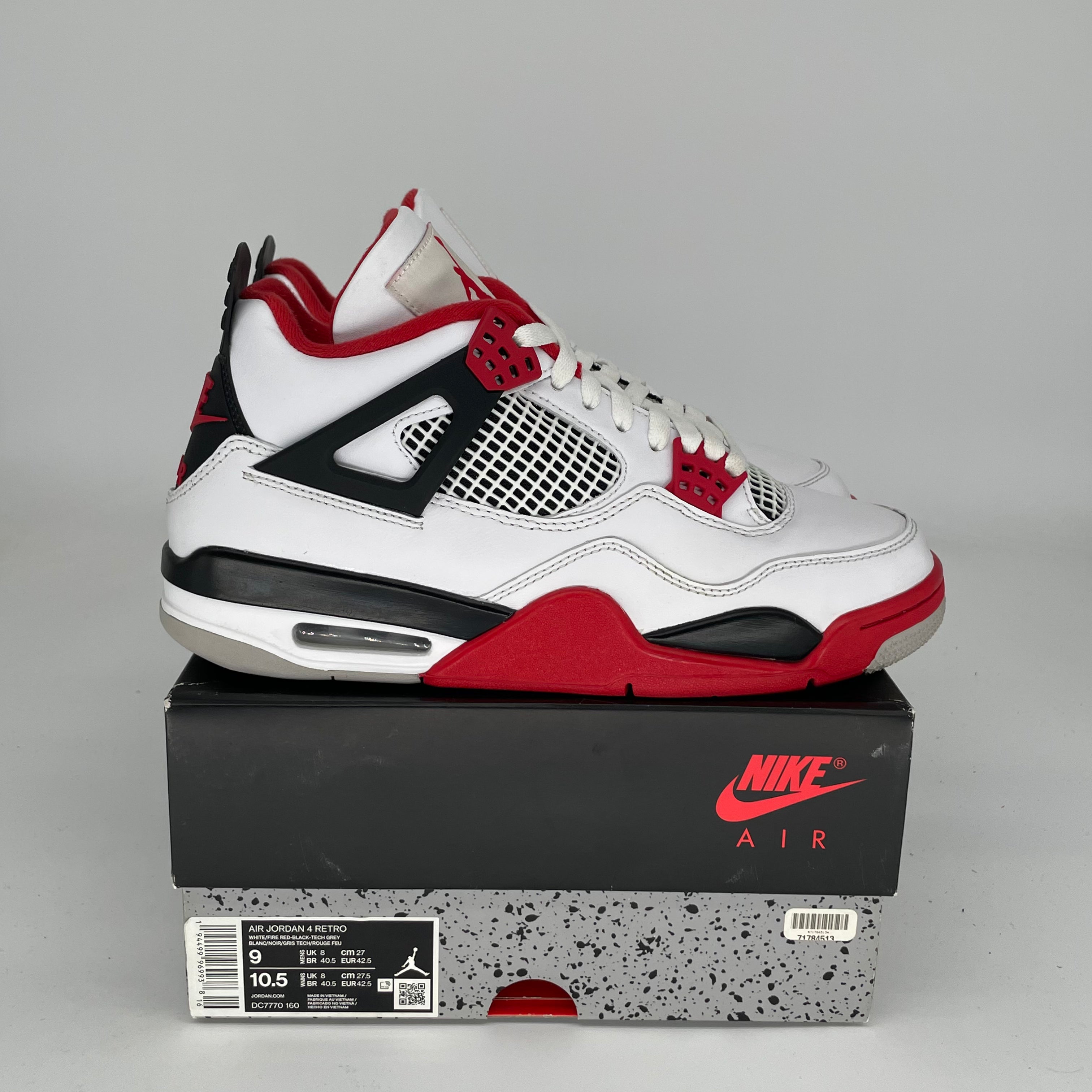 AIR JORDAN 4 FIRE RED Men's Basketball Shoes - Size 9 (DC7770-160) - Retro Sneakers for Streetwear & Basketball Games