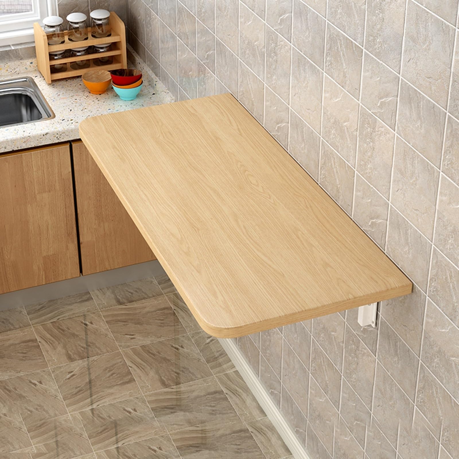 Wall Mounted Drop-Leaf Desk - Heavy Duty Folding Computer Table with Shelf Brackets for Home Office, Kitchen, Laundry Room | Space-Saving Workstation for Small Apartments & Multi-Purpose Use