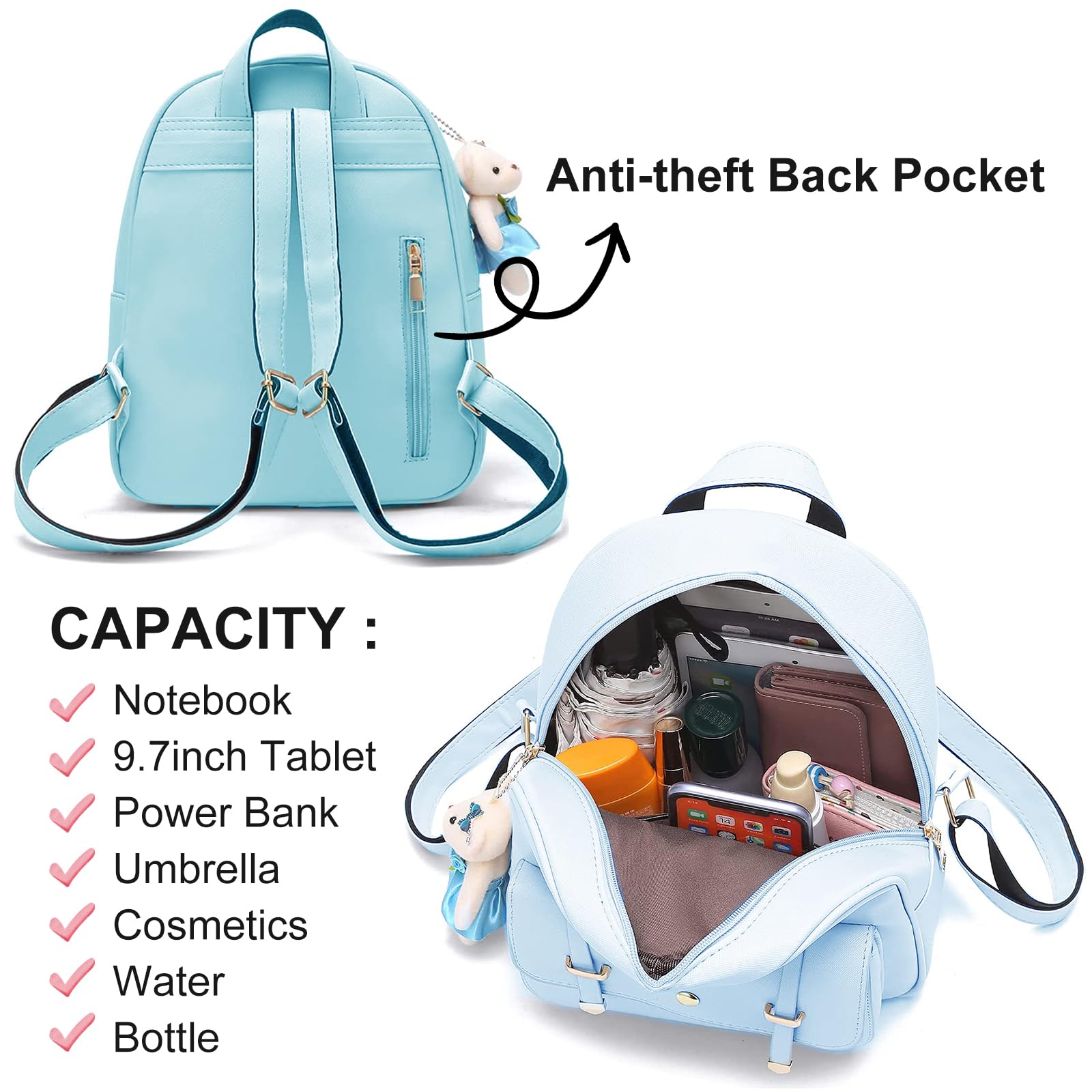 Cute Mini Backpack for Girls - PU Leather Small Backpack Purse Set for Teens & Kids | School, Travel & Daily Use