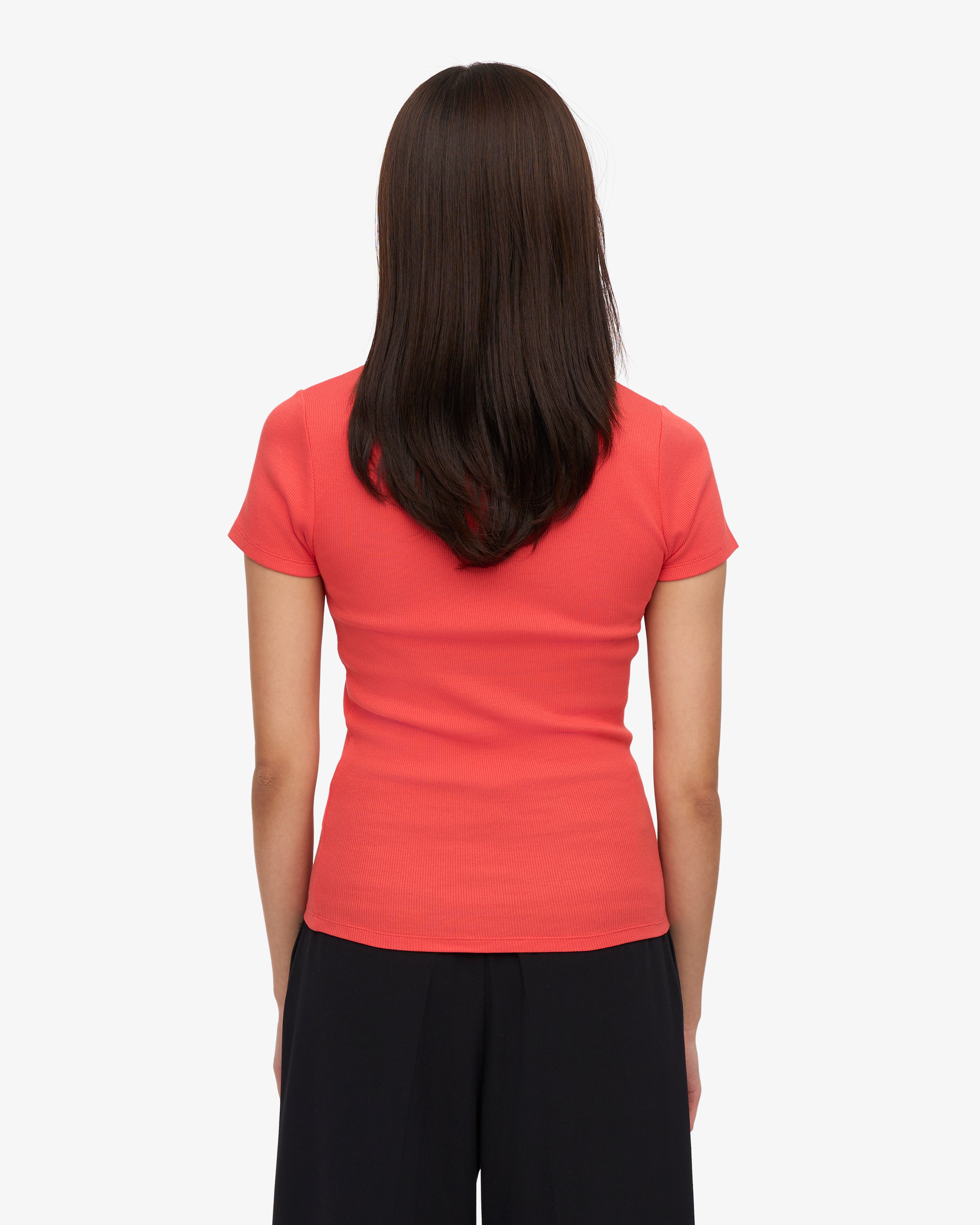 Organic Cotton Rib T-Shirt for Men & Women - Soft & Comfortable Red Tangerine Color - Perfect for Casual Wear, Yoga & Everyday Outfits