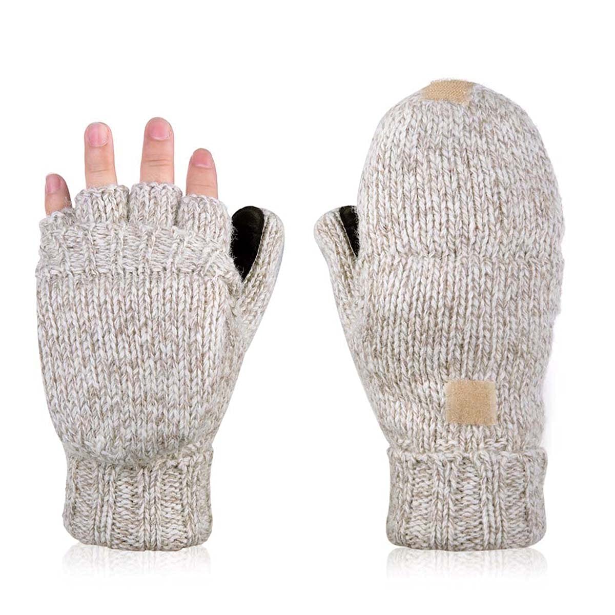 Warm Fingerless Flip Knit Cashmere Gloves for Men & Women - Winter Thermal Mittens for Outdoor Walking, Cycling, Driving - Cozy Hand Warmers for Cold Weather Activities