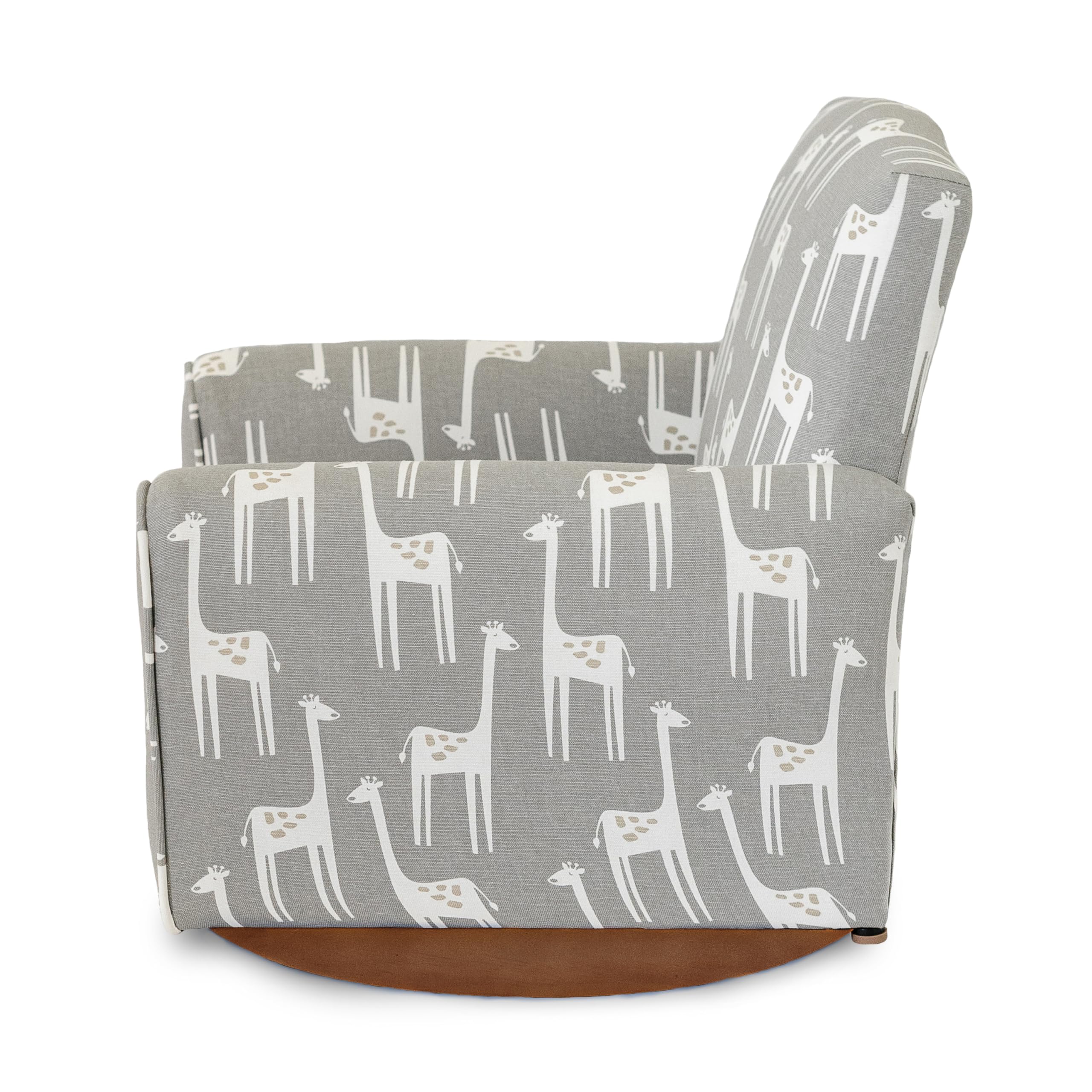 Personalized Kids Rocking Chair with Name - Grey Giraffes Print Upholstered Toddler Armchair | Comfortable Nursery Seating for Playroom, Bedroom & Reading Nook