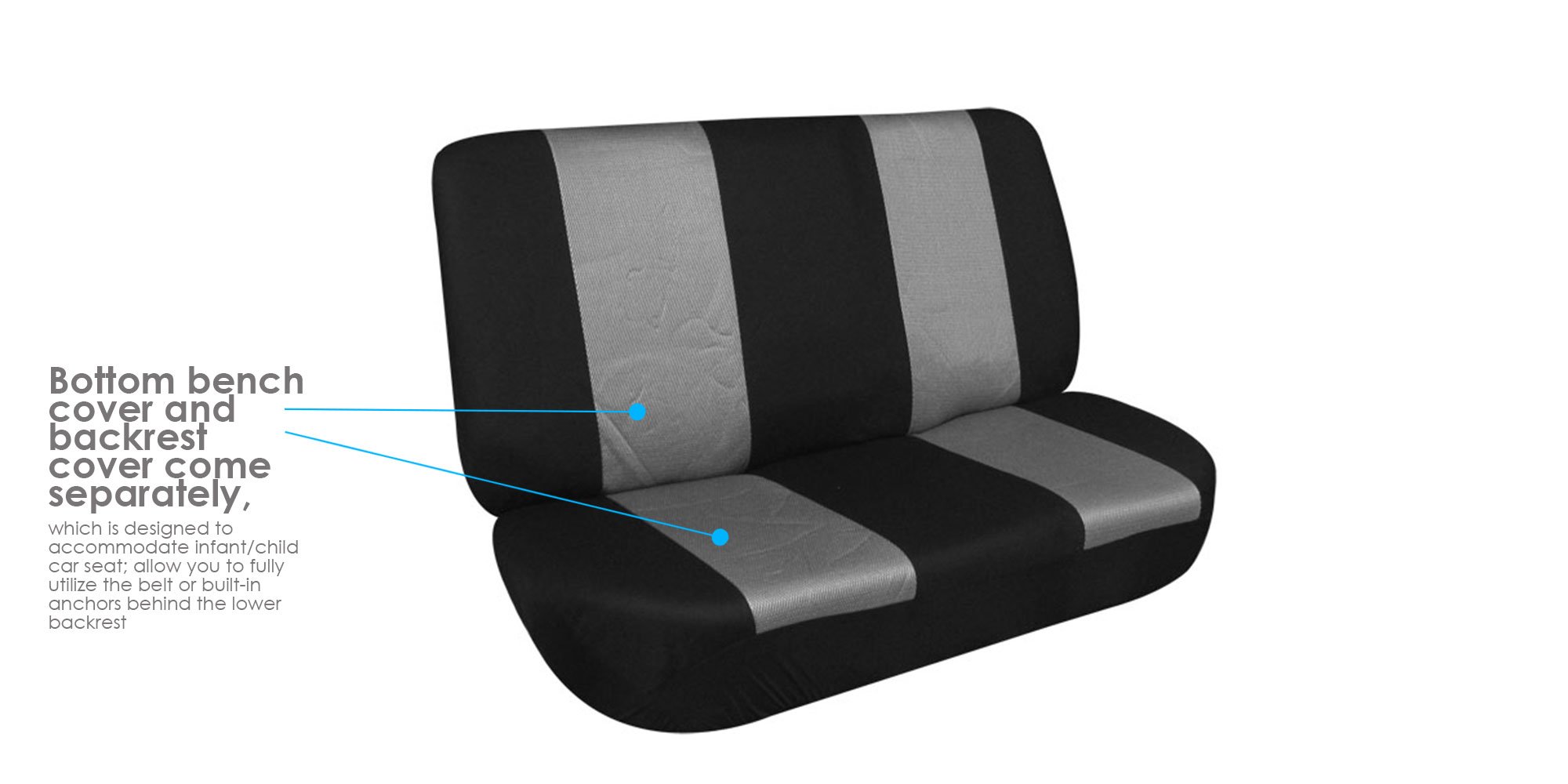 FH Group Universal Gray Cloth Bench Seat Cover - Classic Solid Car Seat Protector for Dogs & Kids | Durable Rear Seat Covers for SUV, Sedan, Van | Perfect for Family Road Trips & Pet Protection