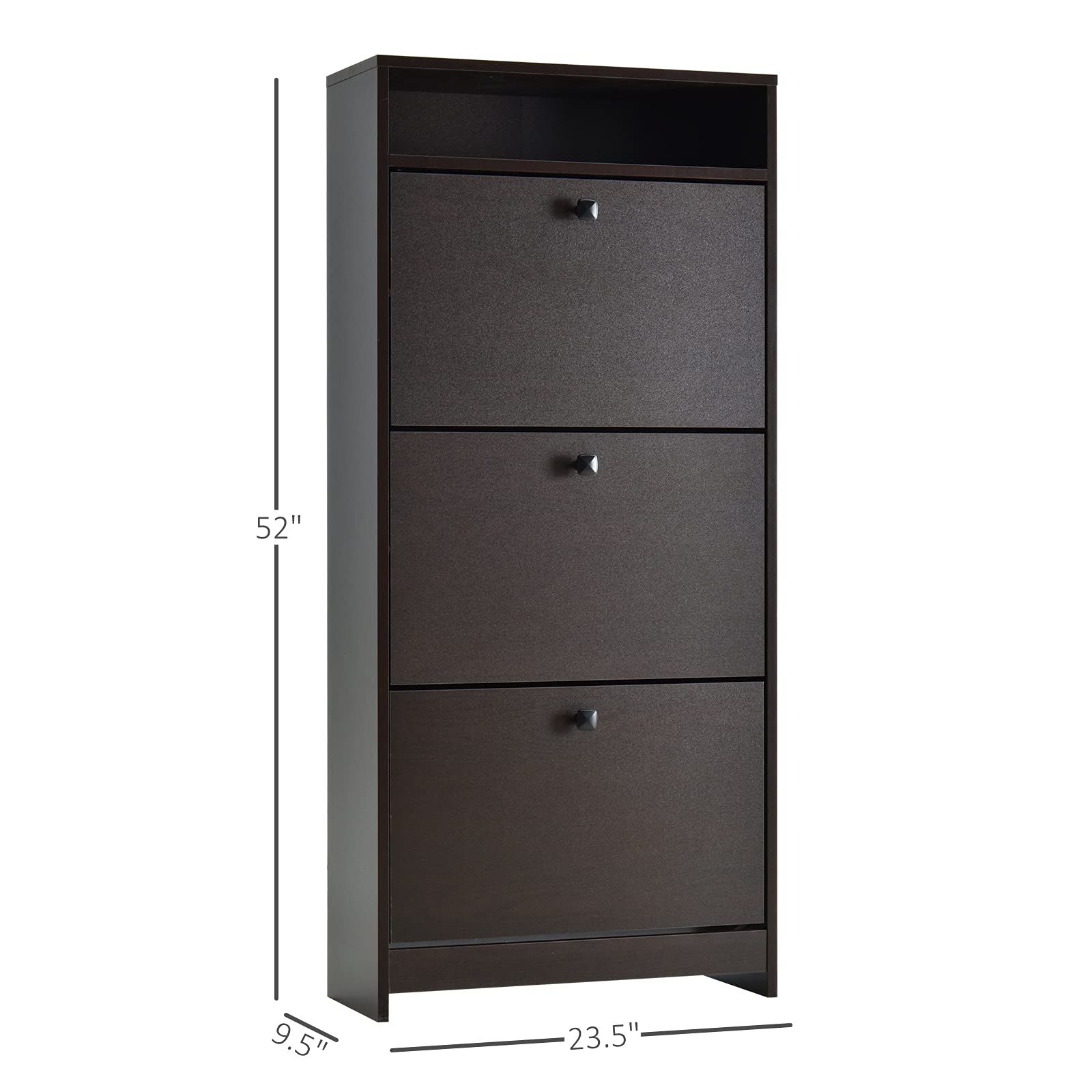 HOMCOM Slim Shoe Storage Cabinet with 3 Large Fold-Out Drawers & Spacious Top Surface - Modern Espresso Shoe Organizer for Entryway, Closet, or Bedroom - Perfect for Small Space Shoe Storage & Home Organization