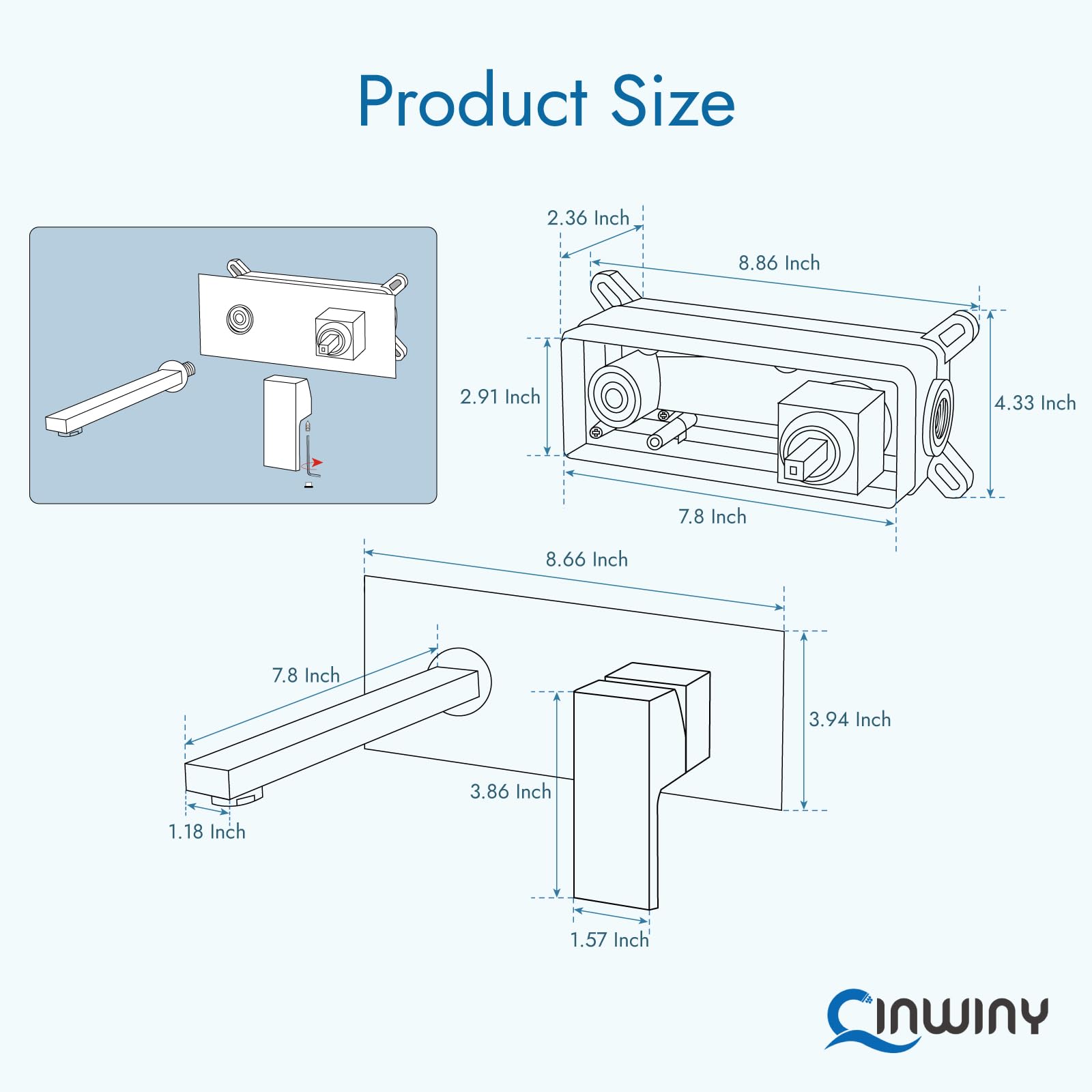 Wall Mount Bathroom Sink Faucet - Single Handle Brushed Nickel Lavatory Vanity Basin Mixer Tap with Rough-in Valve | Perfect for Modern Bathrooms, Powder Rooms & Small Spaces
