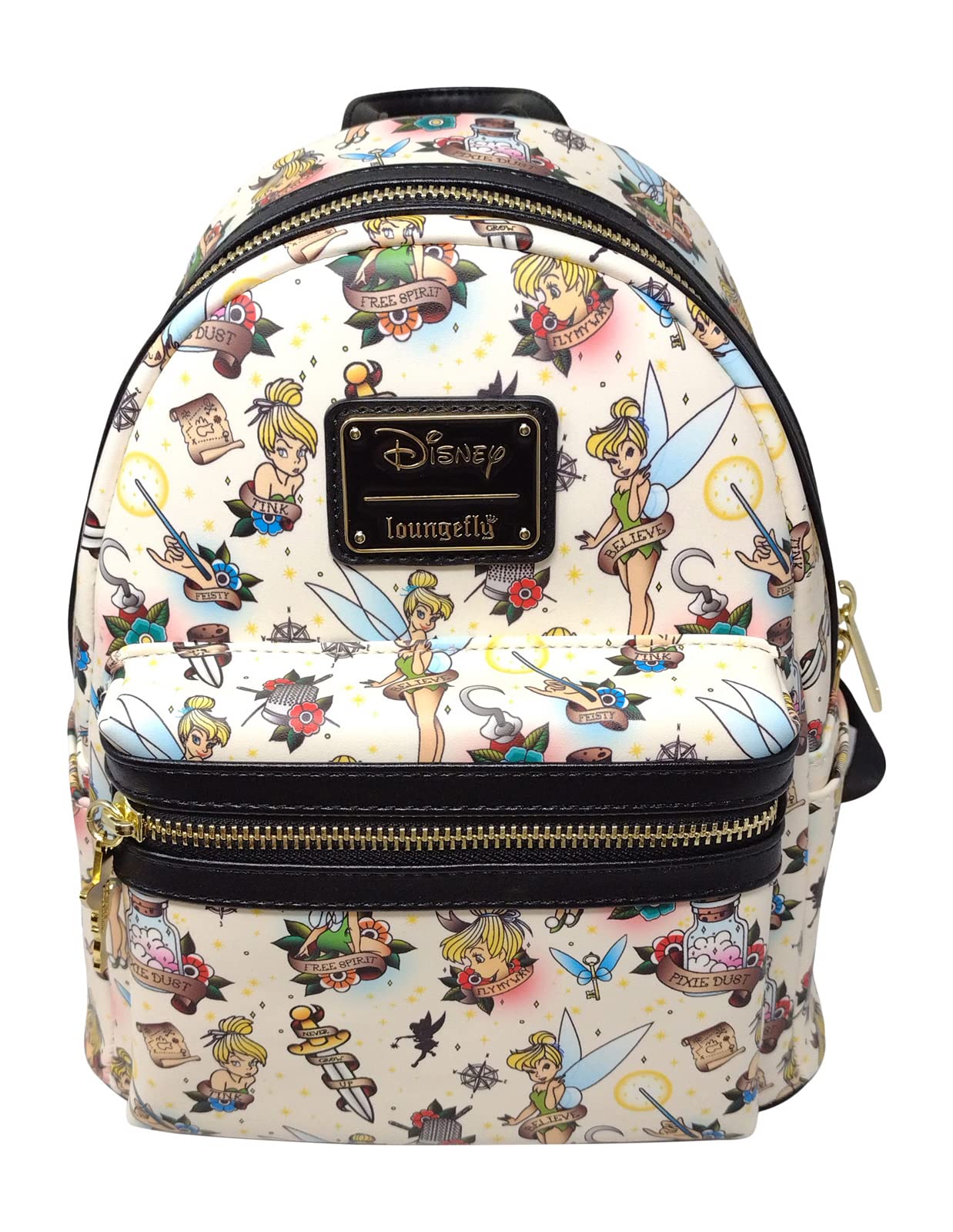 Loungefly Disney Peter Pan Tinkerbell Tattoo Print Women's Crossbody Bag - Fairy-Inspired Double Strap Shoulder Purse for Disney Fans, Cosplay & Everyday Use