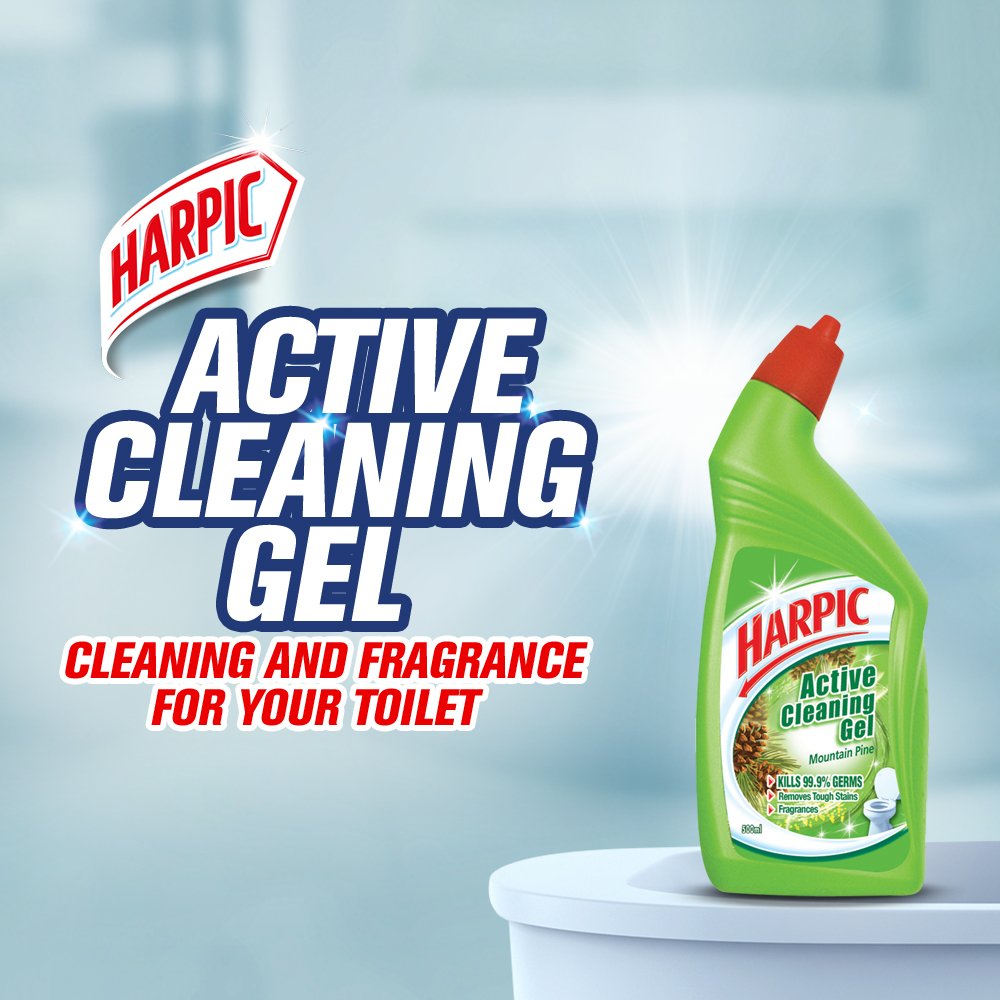 Harpic Active Toilet Cleaning Gel - Mountain Pine Scent, 500ml | Powerful Bowl Cleaner for Stains & Odor Removal | Ideal for Bathroom, Home & Office Use