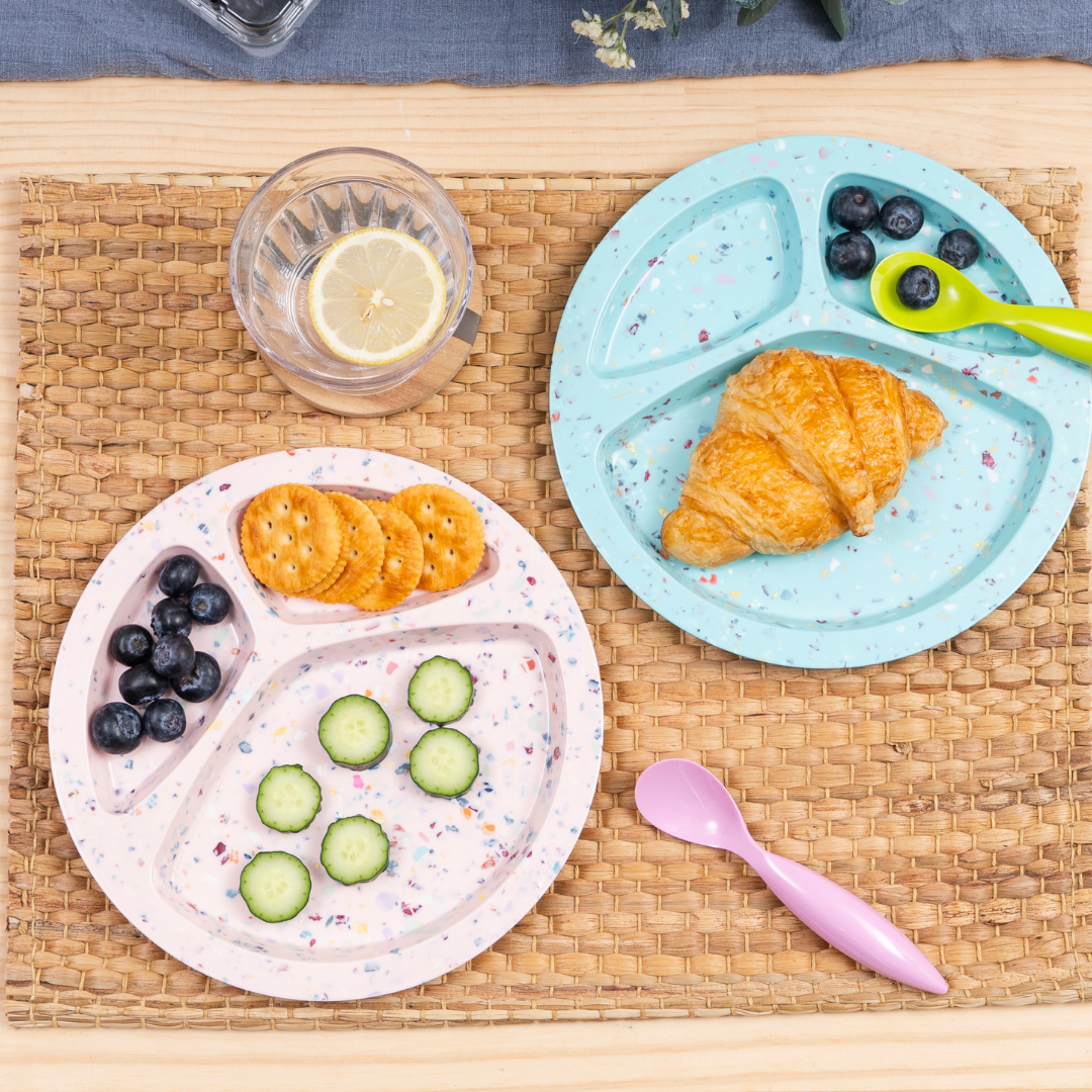 2-Piece 9-Section Confetti Divided BBQ Plates Set - Pink for Outdoor Picnics, Parties, and Grilling Events