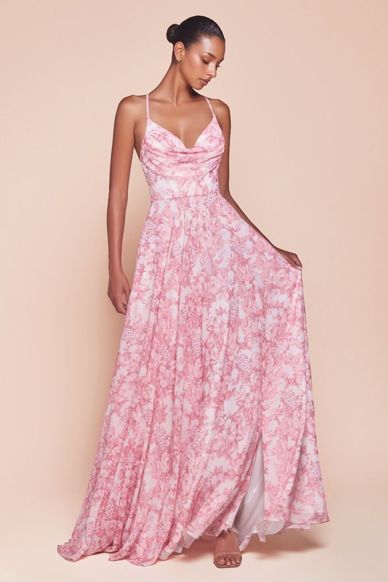 IRIS GOWN Rose Print A-Line Chiffon Dress for Women - Elegant Floral Party Gown for Weddings, Evening Events & Special Occasions