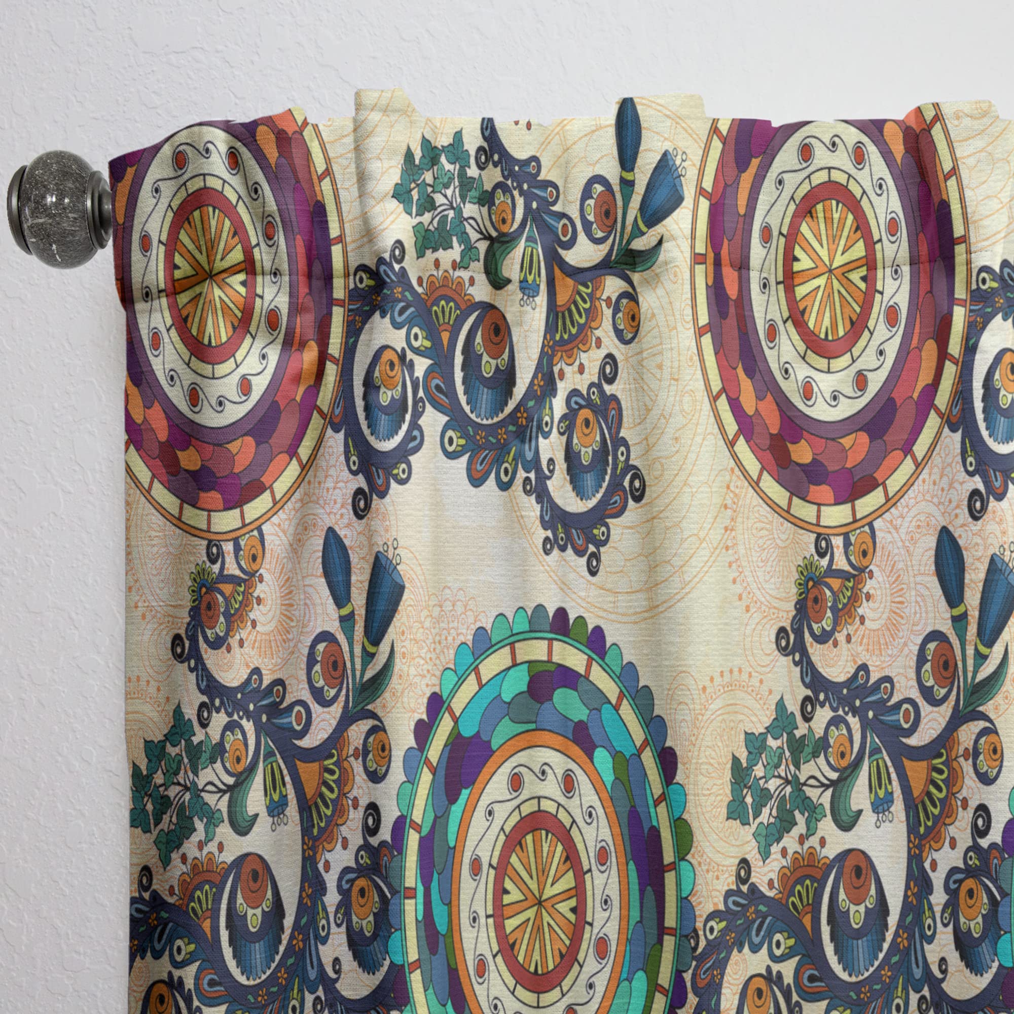 DesignQ Floral Paisley Ethnic Thermal Insulated Curtains - Single Panel 52x108 - Elegant Window Treatments for Bedroom & Living Room - Perfect for Home Decor, Privacy & Temperature Control