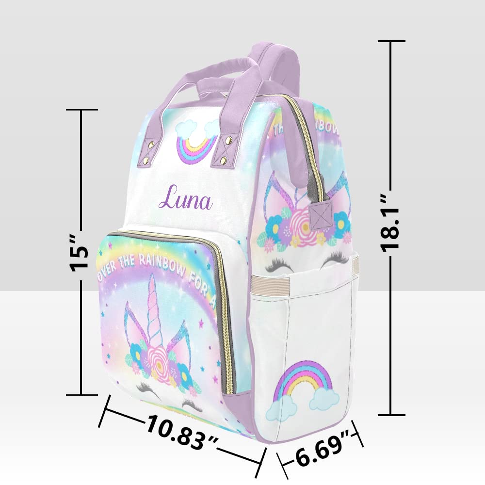 Rainbow Unicorn Purple Waterproof Diaper Backpack - Large Baby Nappy Bag for Moms, Nursing & Travel Essentials - Cute Tote Gift for Women (Perfect for Daycare, Hospital Visits & Family Outings)
