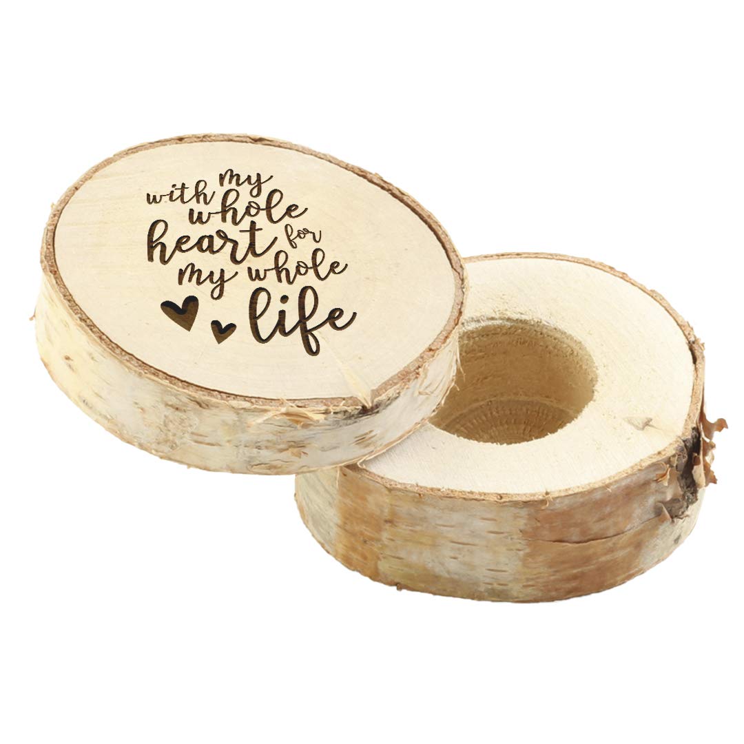Koyal Wholesale Engraved Birch Wood Ring Box - Real Wood Engagement Ring Jewelry Box with 'With My Whole Heart for My Whole Life' Engraving - Perfect for Wedding Proposals, Anniversary Gifts & Romantic Surprises