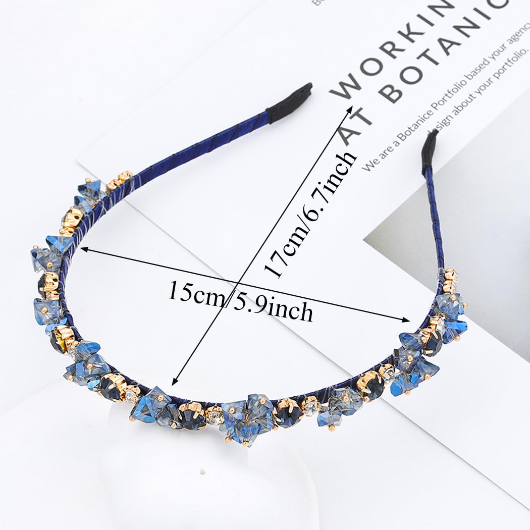 Sparkling Urieo Blue Crystal Headband for Women & Girls - Rhinestone Hair Band for Parties, Weddings & Special Events | Elegant Jeweled Hair Accessories for Prom, Bridal & Evening Occasions