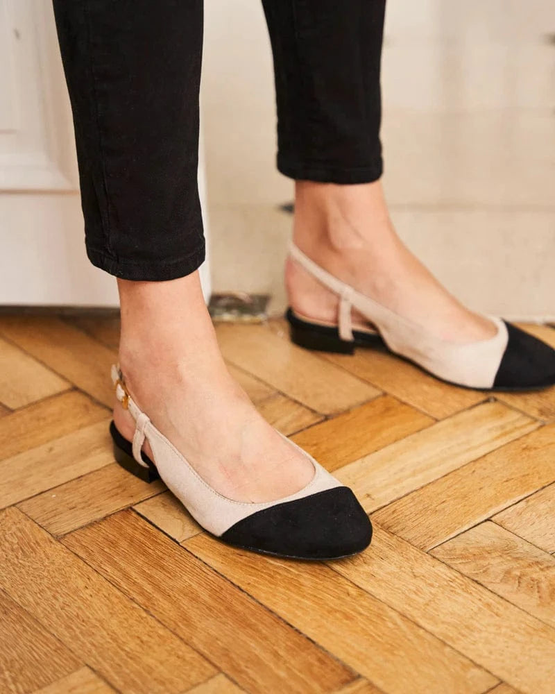Hortense Vegan Recycled Grain Slingback Pumps for Women - Black & Beige | Comfortable & Stylish Heels for Work, Party & Wedding
